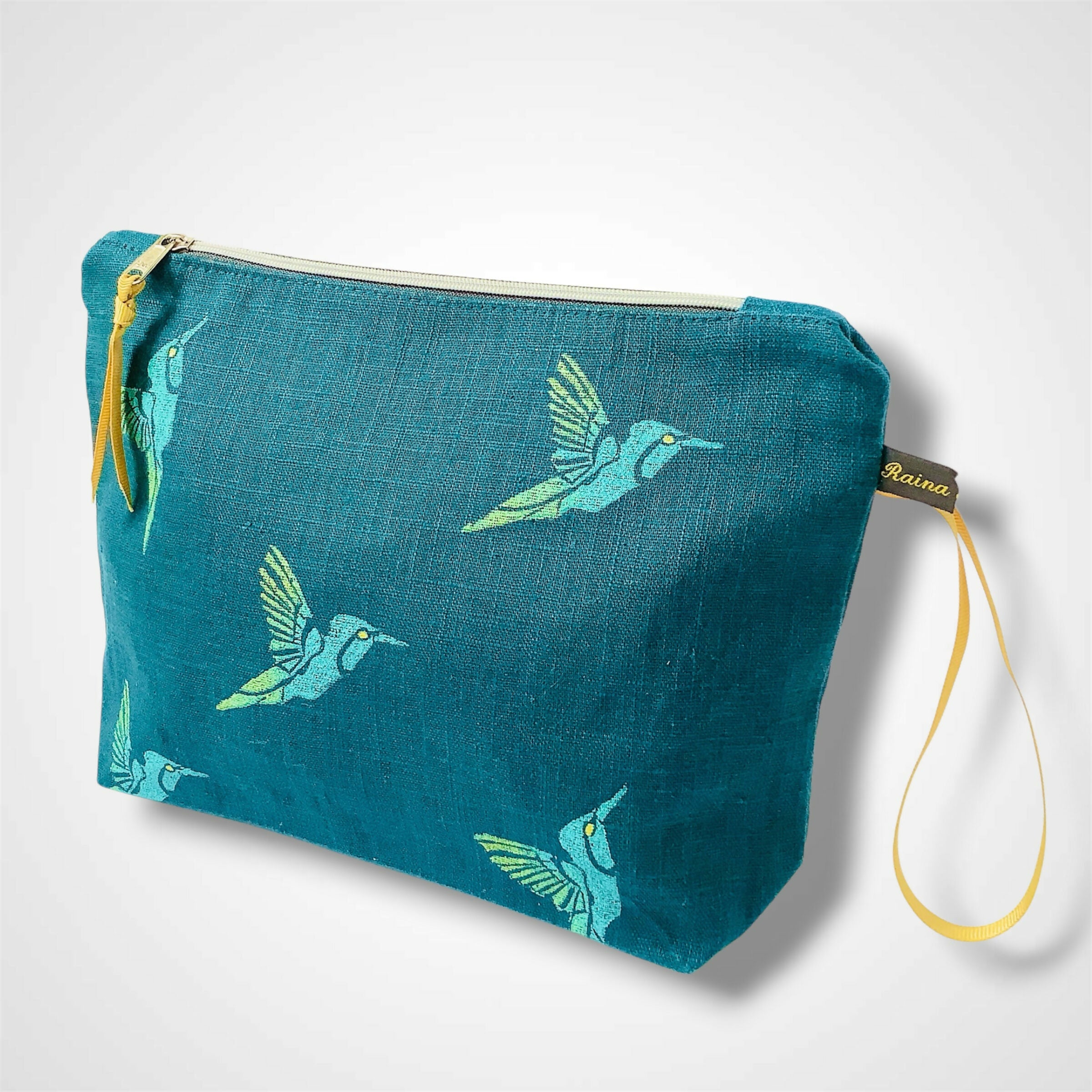 Turquoise Hummingbirds Linen Women’s Makeup Bag