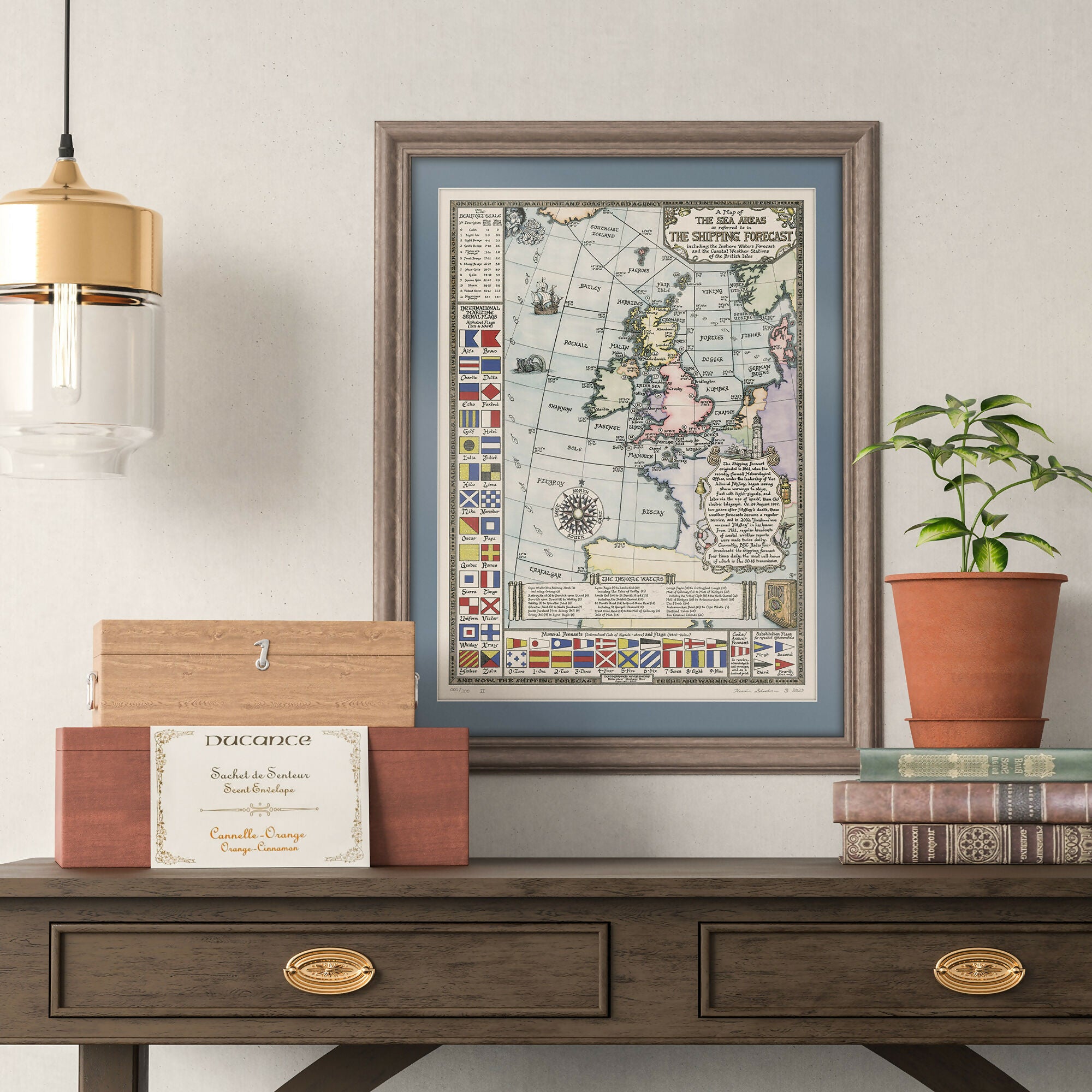 Watercolour Shipping Forecast Map Hand Drawn Art Print