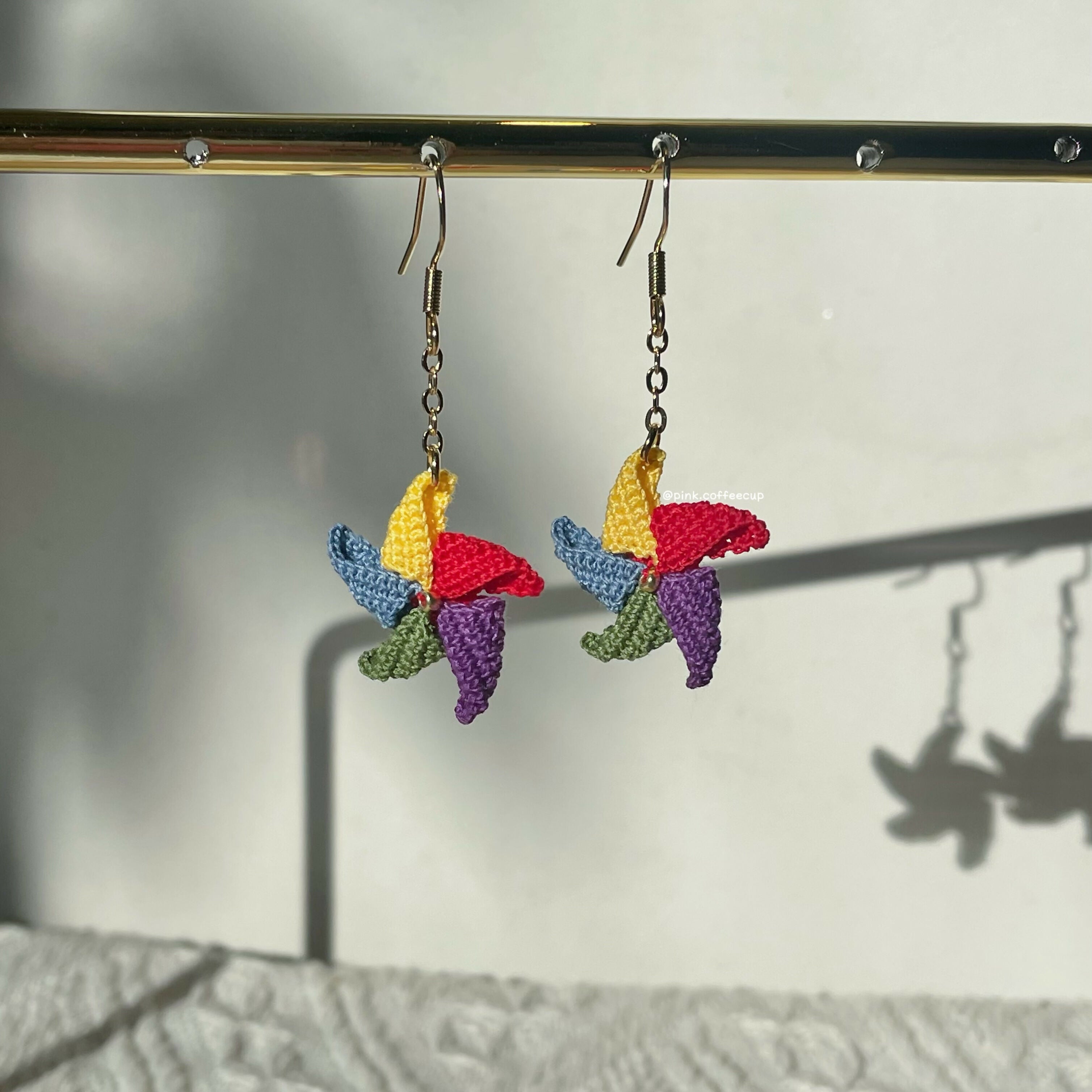 Micro Crochet Pinwheel Drop and Dangle Earrings