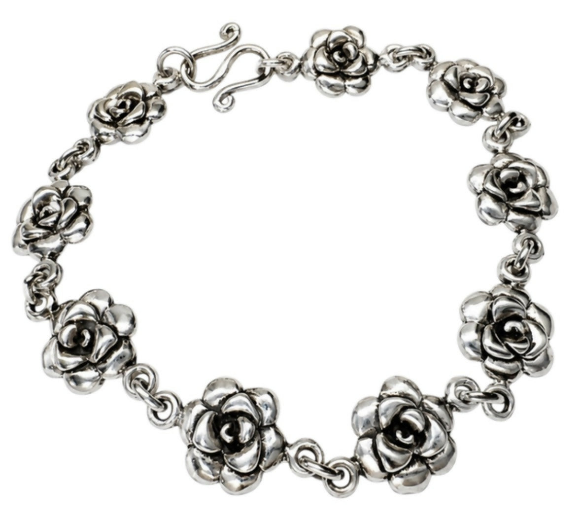 Sterling Silver Rose Link Bracelet