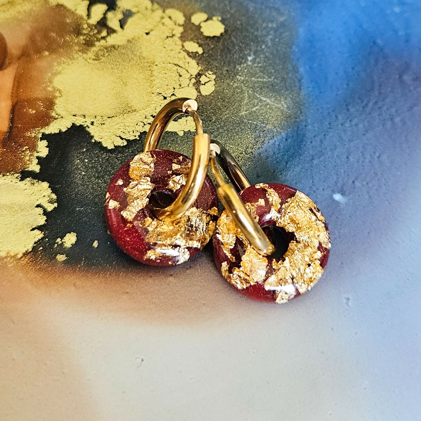 Handmade Autumn Colours Domed Circle Resin Charms On Chunky Hoops