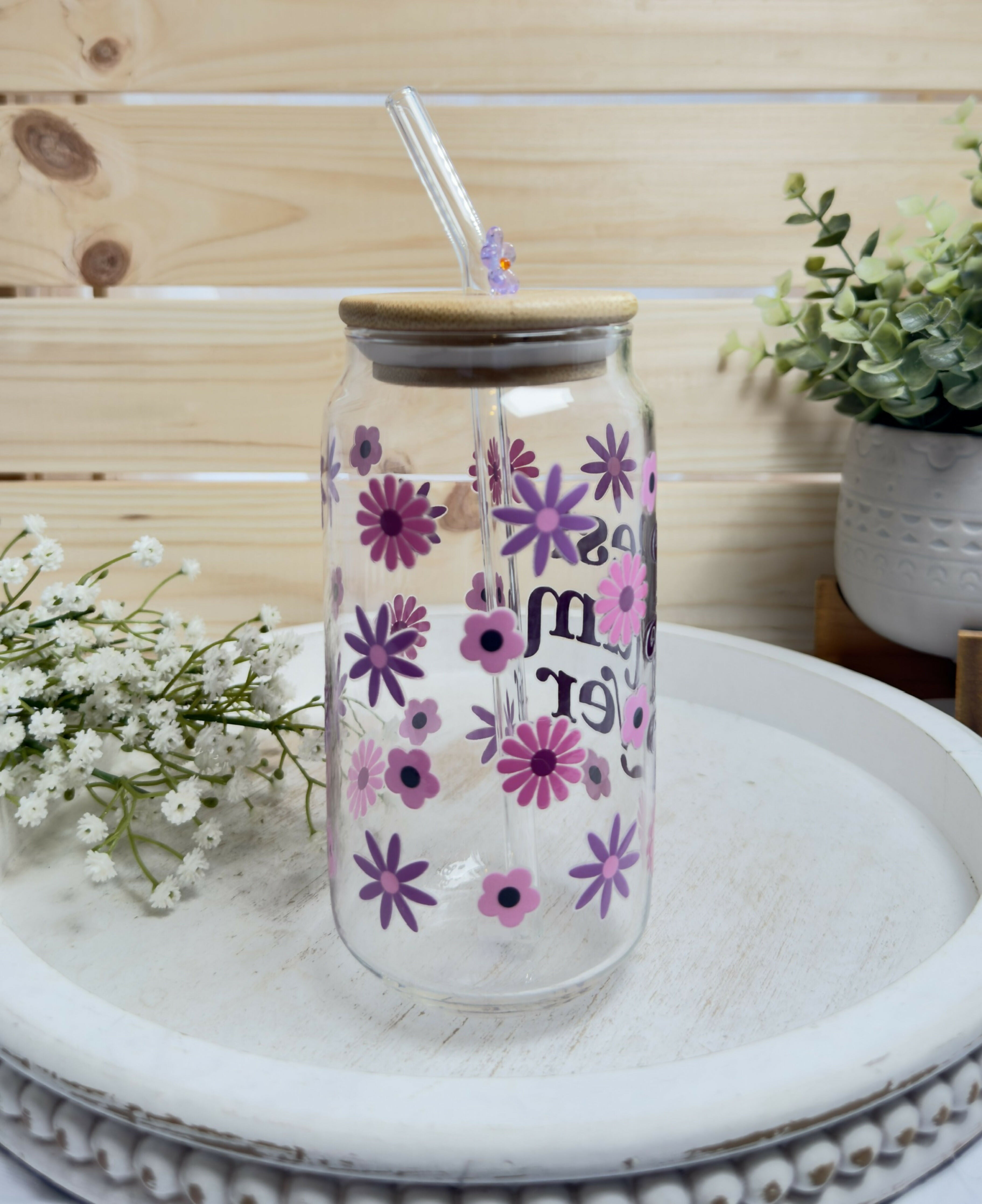 Glass Can Best Mum Ever Floral