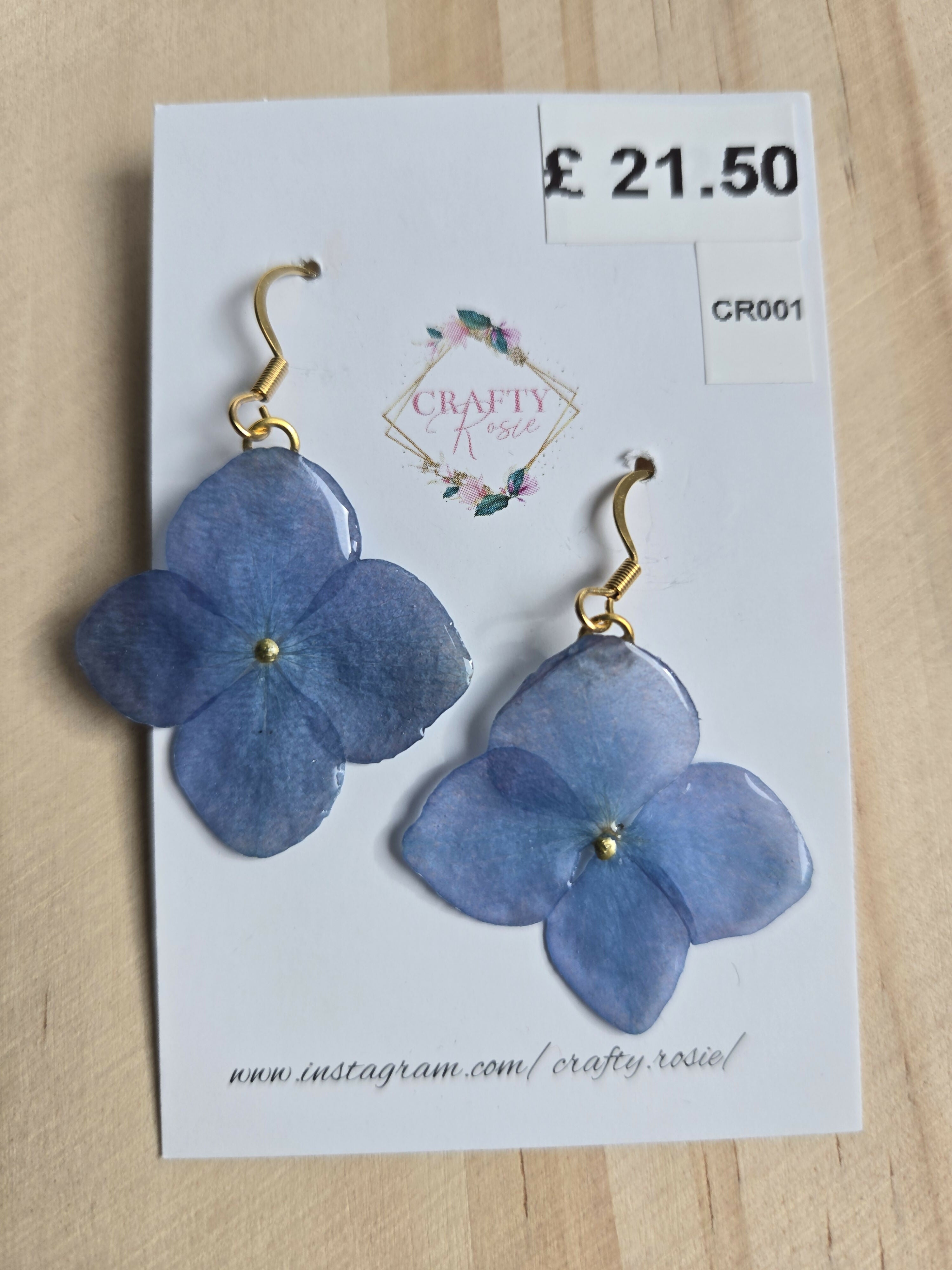 Stainless Steel Real Hydrangea Dangle Earrings
