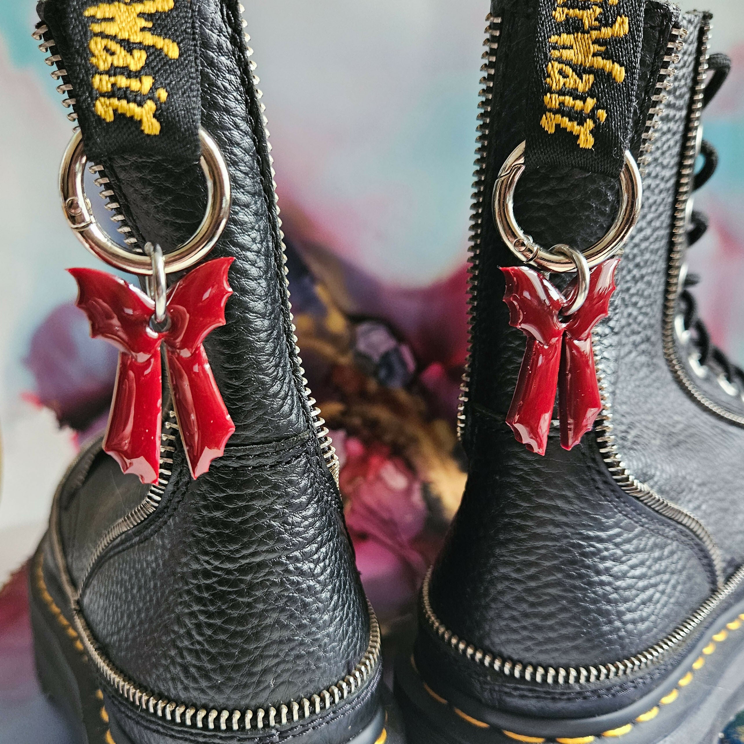 Handmade Resin Burgundy Bat Bows Boot Charms
