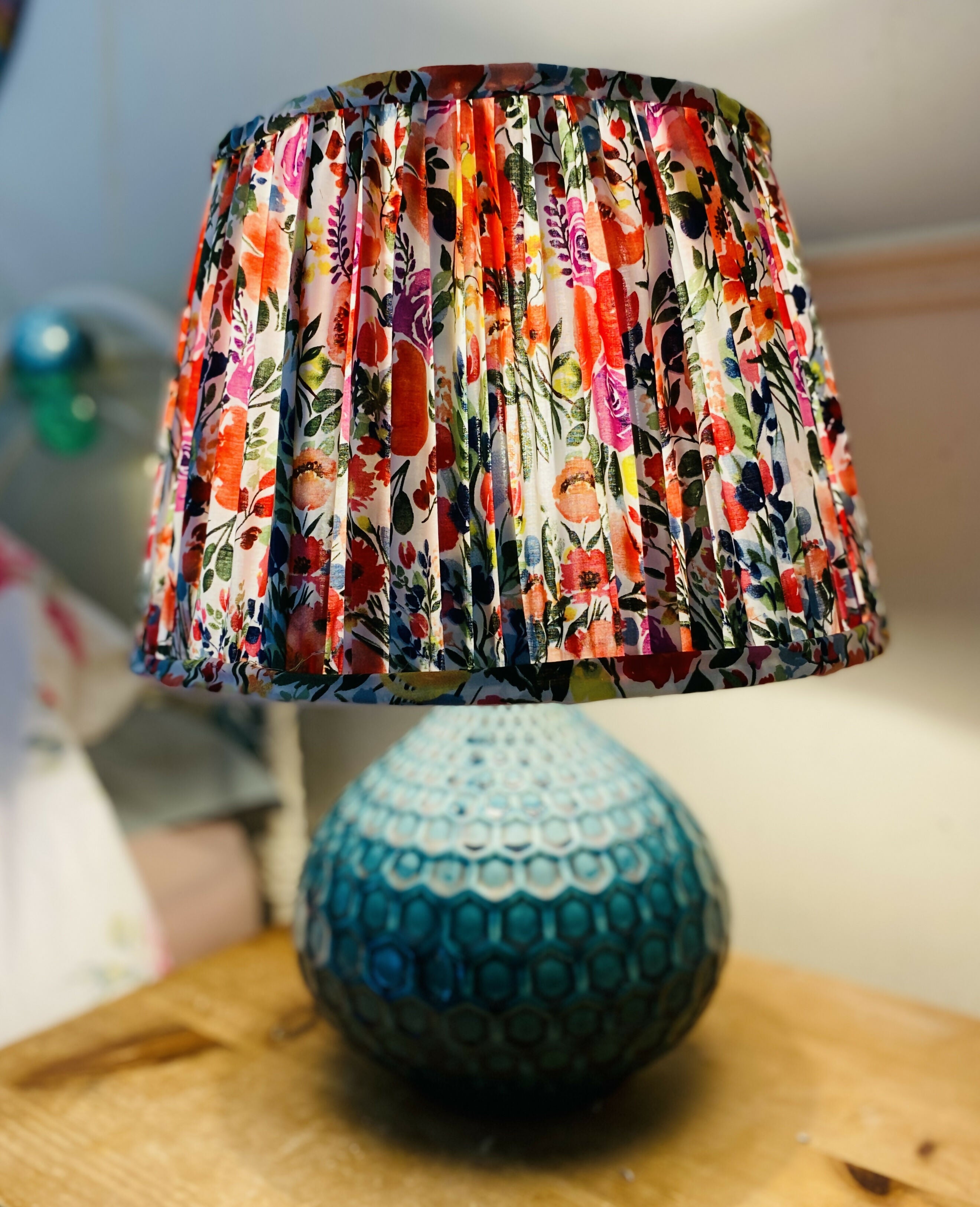 Polka Dot Gathered Fabric Lampshade