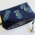 Midnight Blue Seahorses Velvet Zip-Up Pouch With Wrist Strap