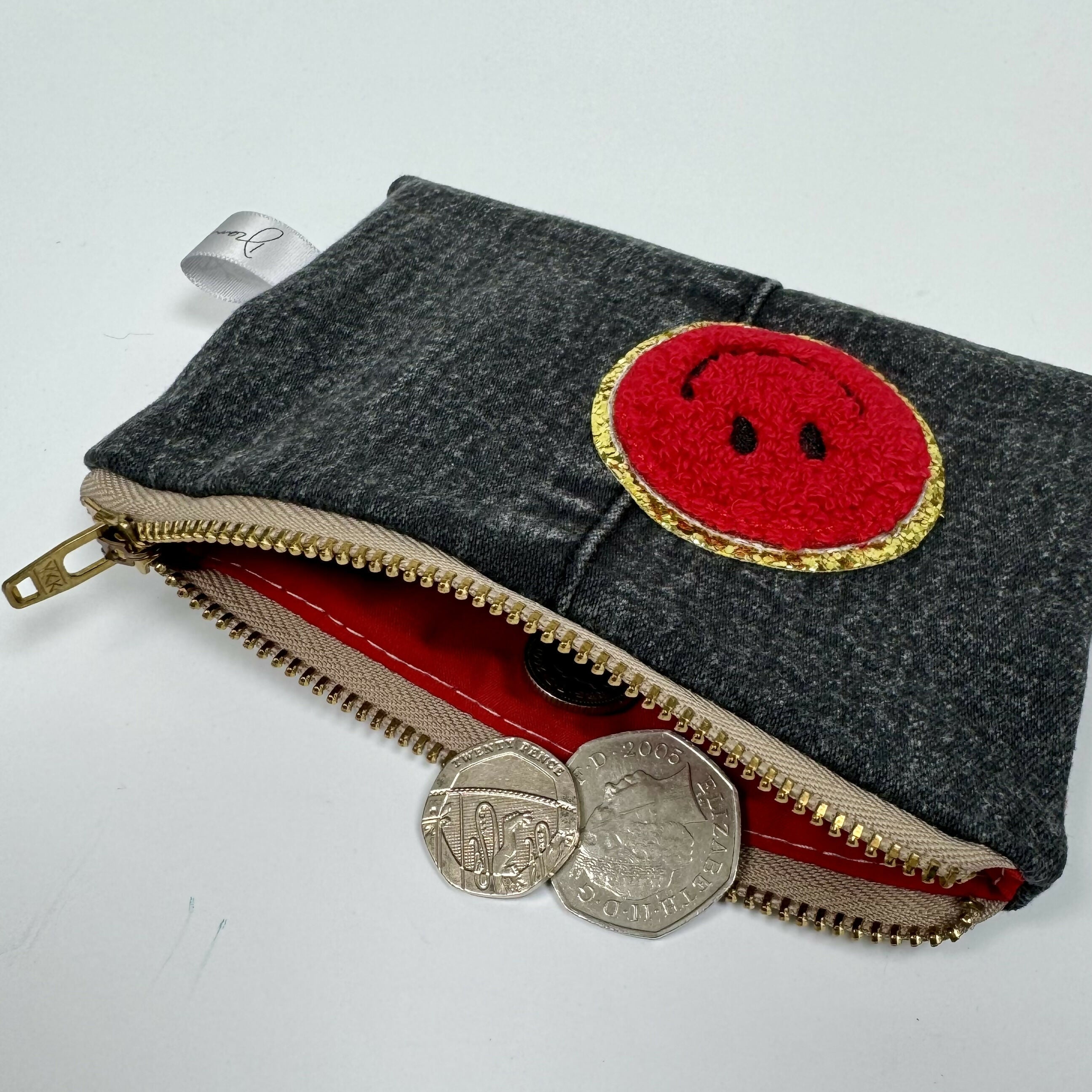 Smiley 3D Face Upcycled Purse - Red