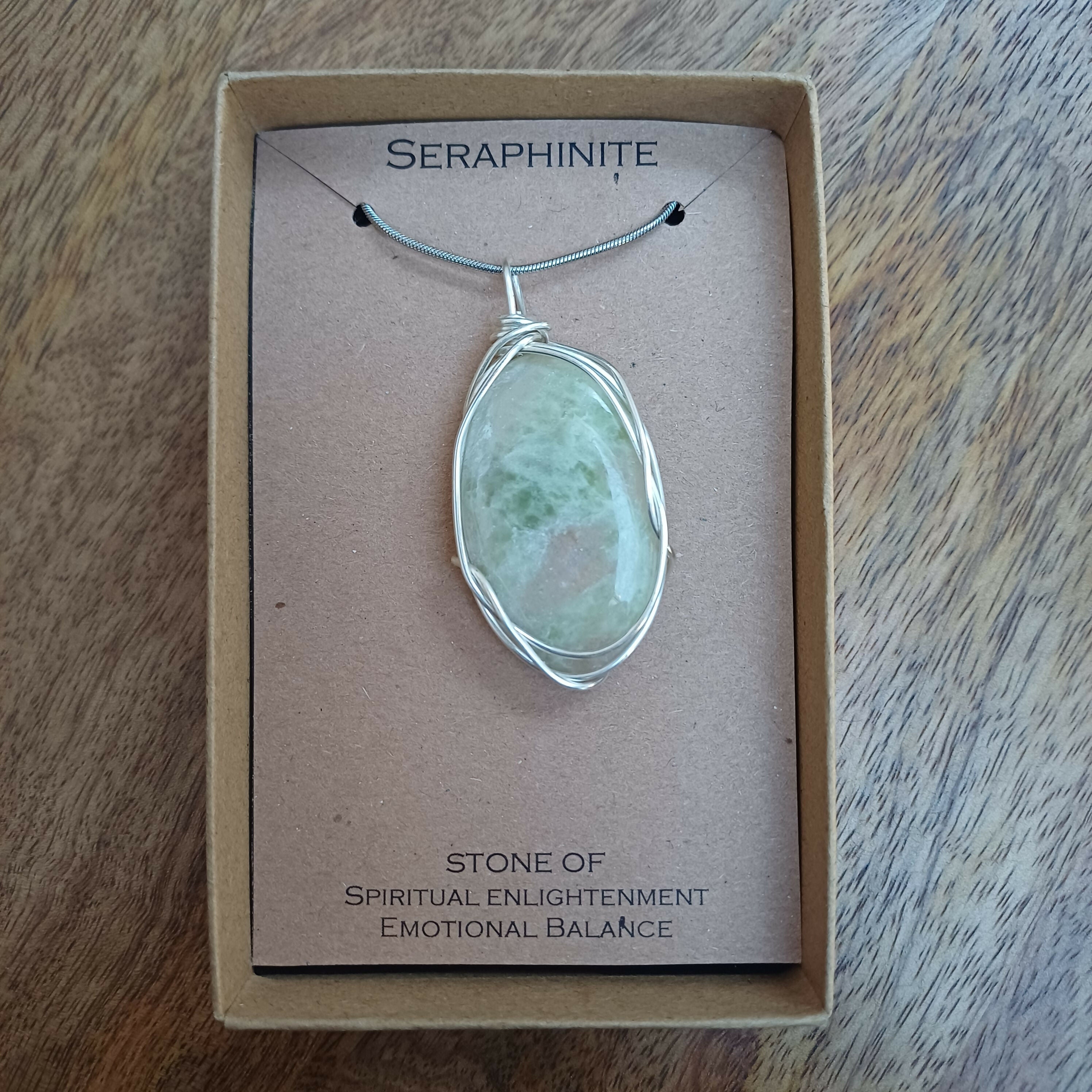 Golden Seraphinite Wire Wrapped Pendant