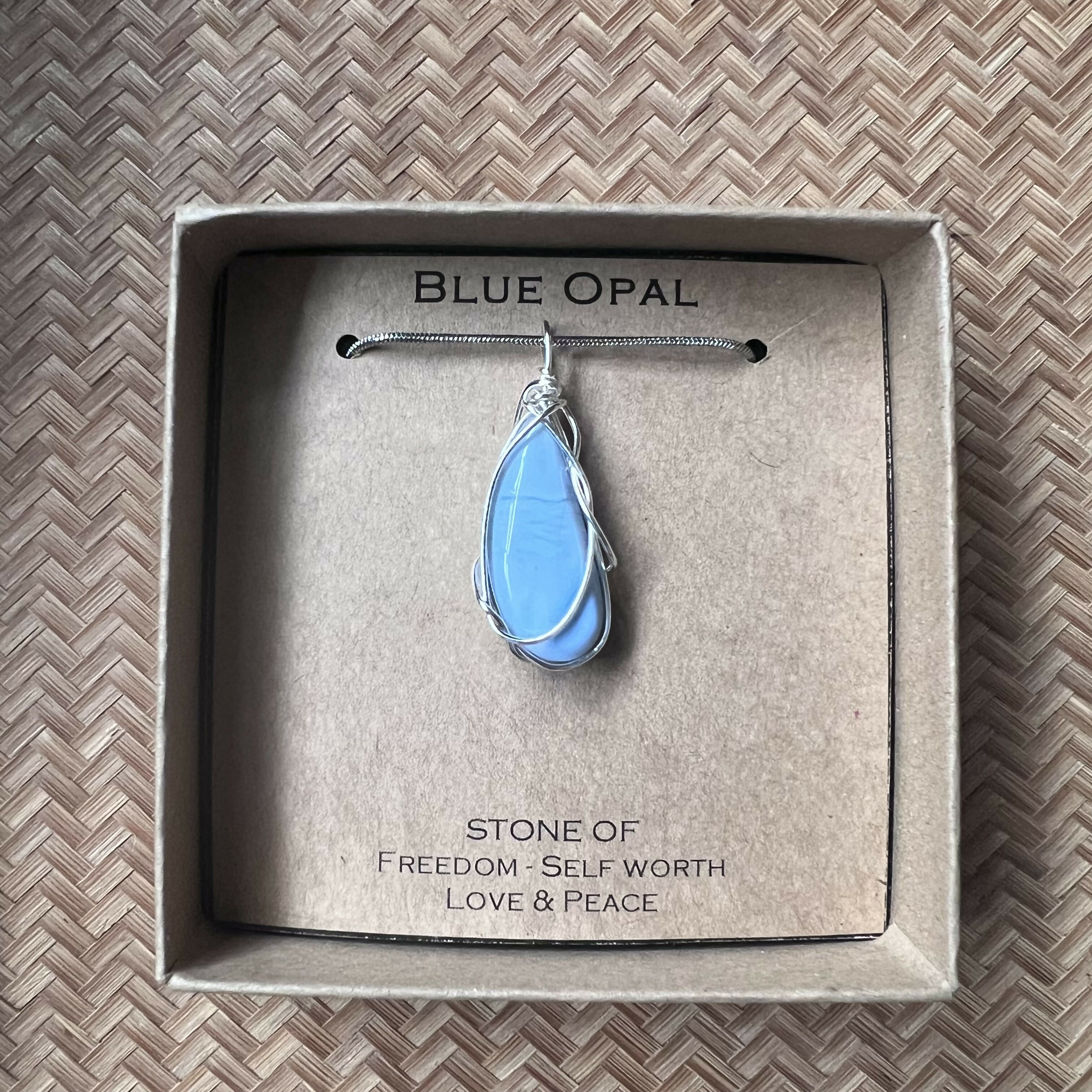 Blue Opal Wire Wrapped Pendant