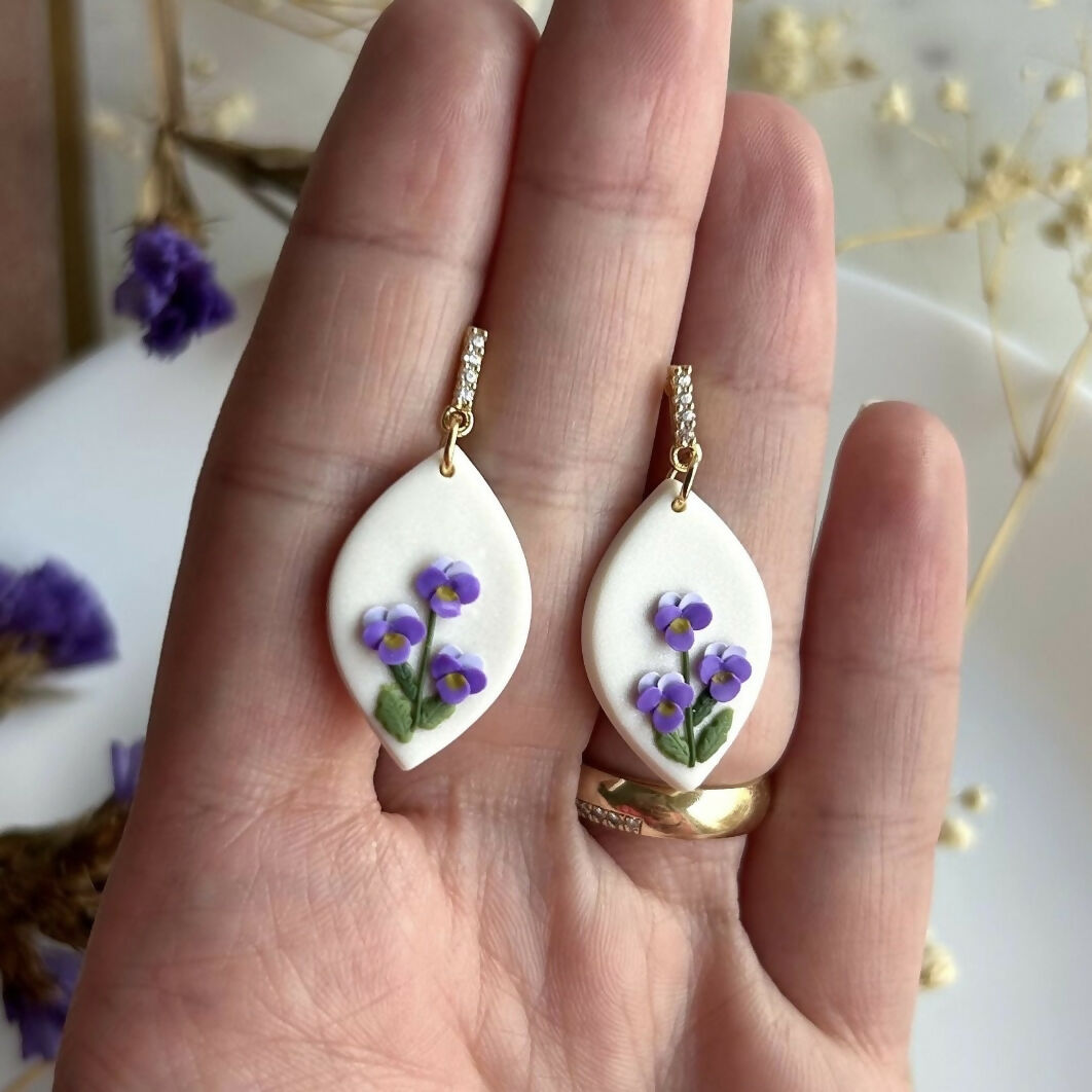 Purple Violet Flower Earrings
