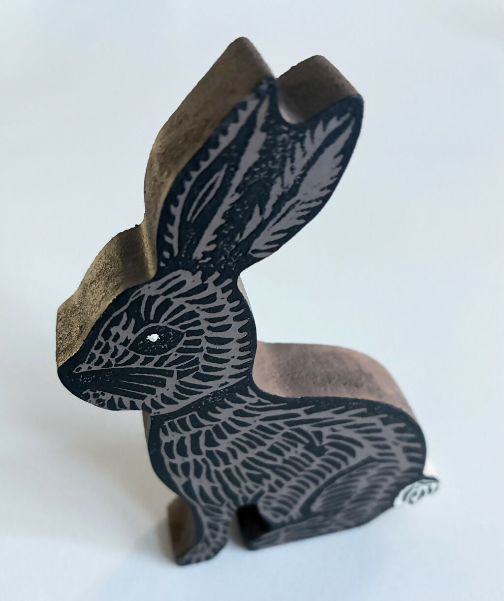 Hand-printed Wooden Dark Brown Rabbit Ornament