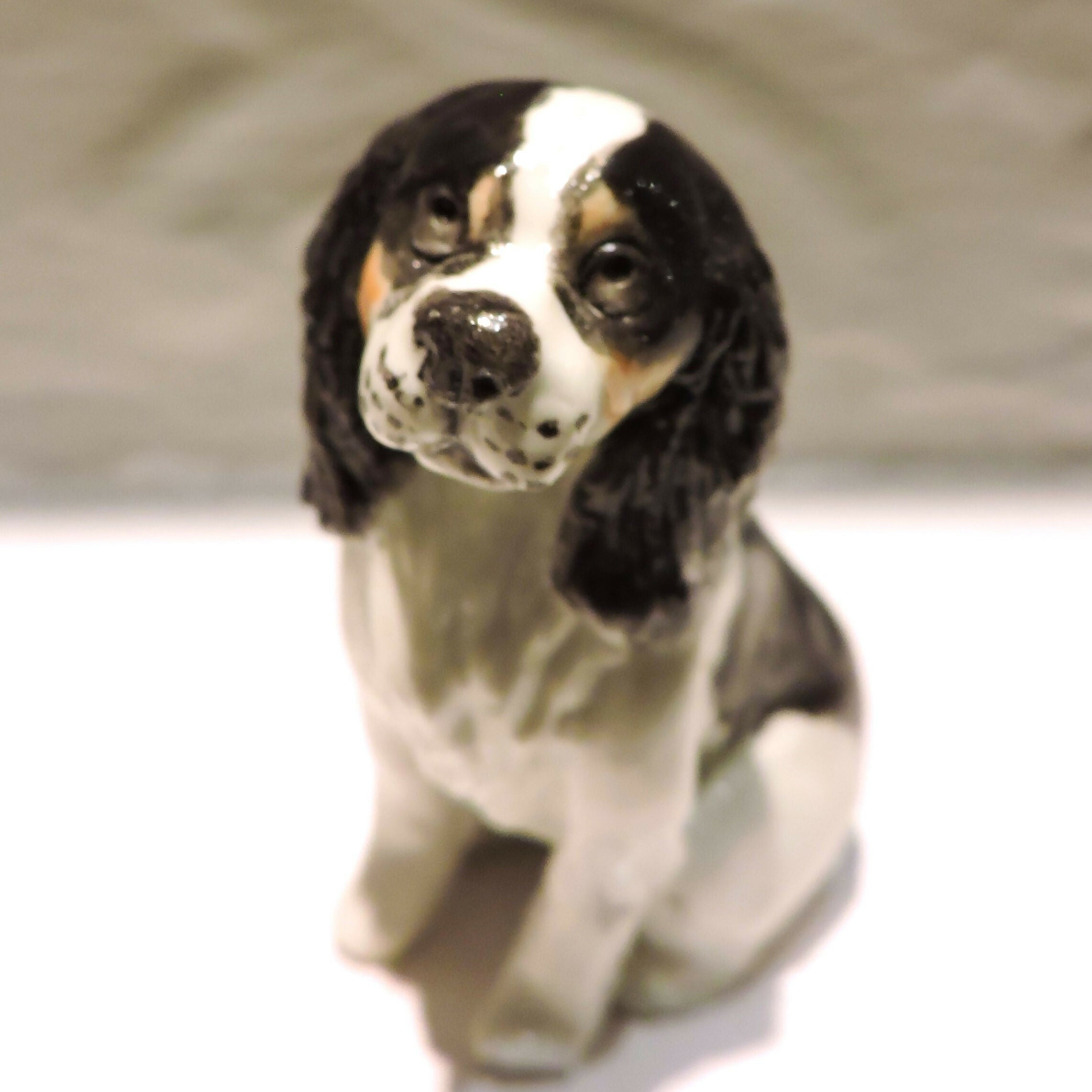 Ceramic cavalier king charles spaniel dog sculpture, tricolour