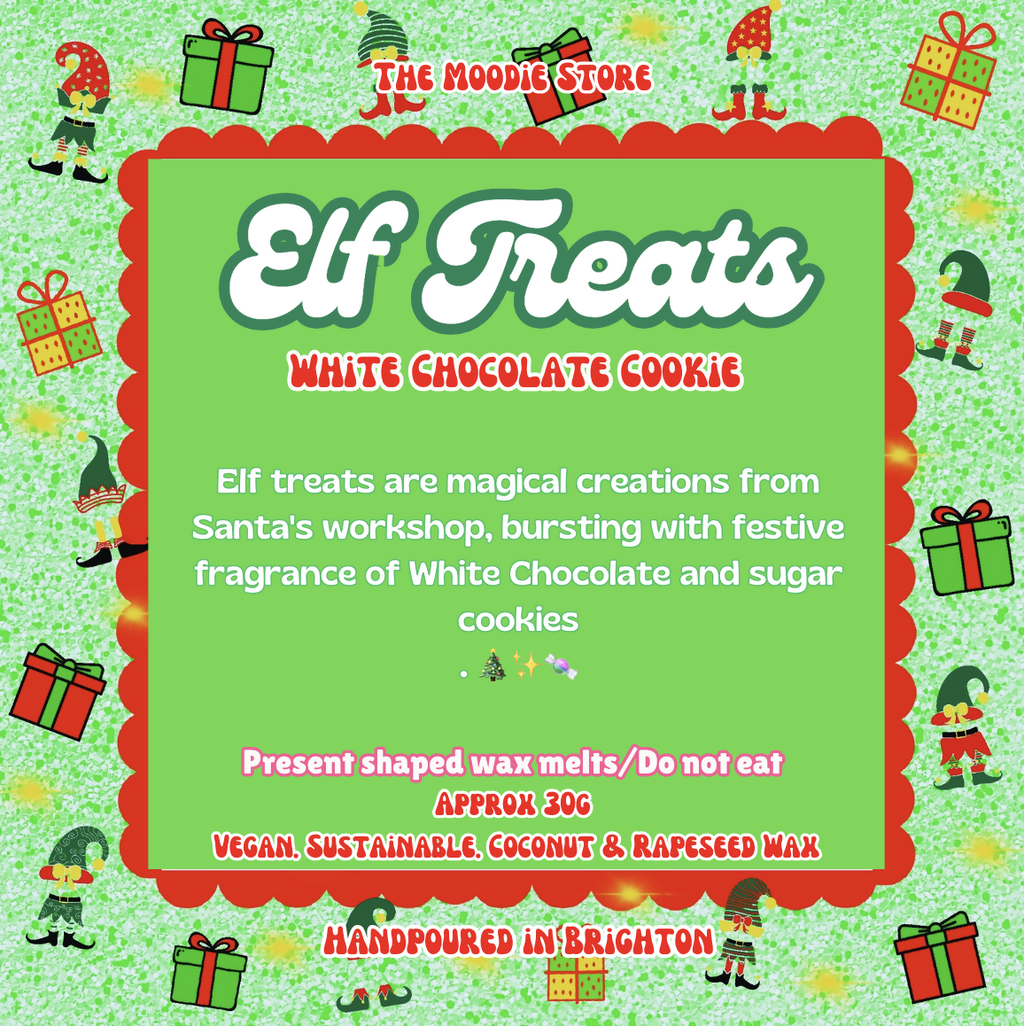 Elf Treats - White Chocolate Cookie Fragranced Vegan Wax Melt shapes