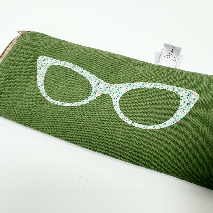 Glasses Case - Floral on Green