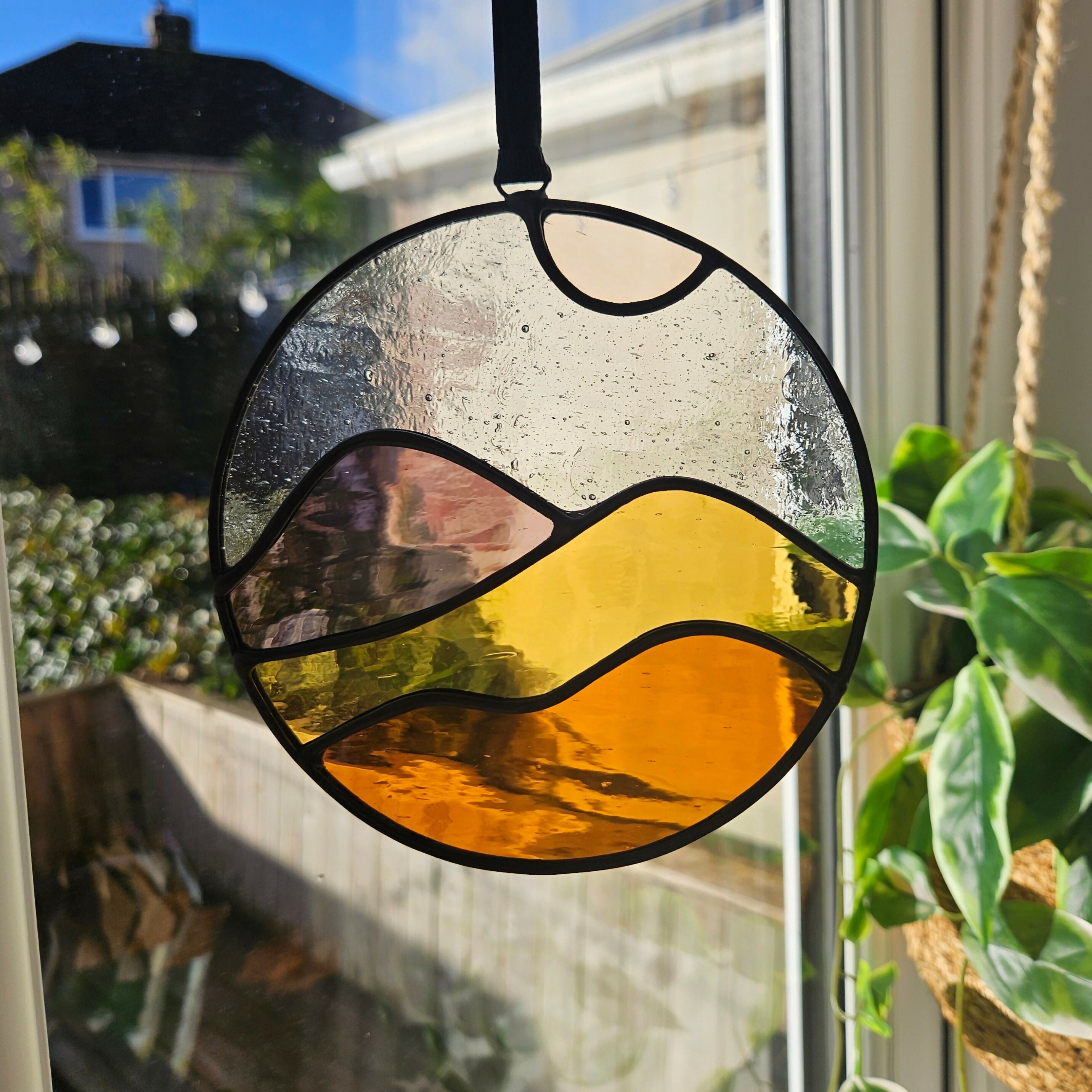Amber & Purple Mountainscape Stained Glass Suncatcher