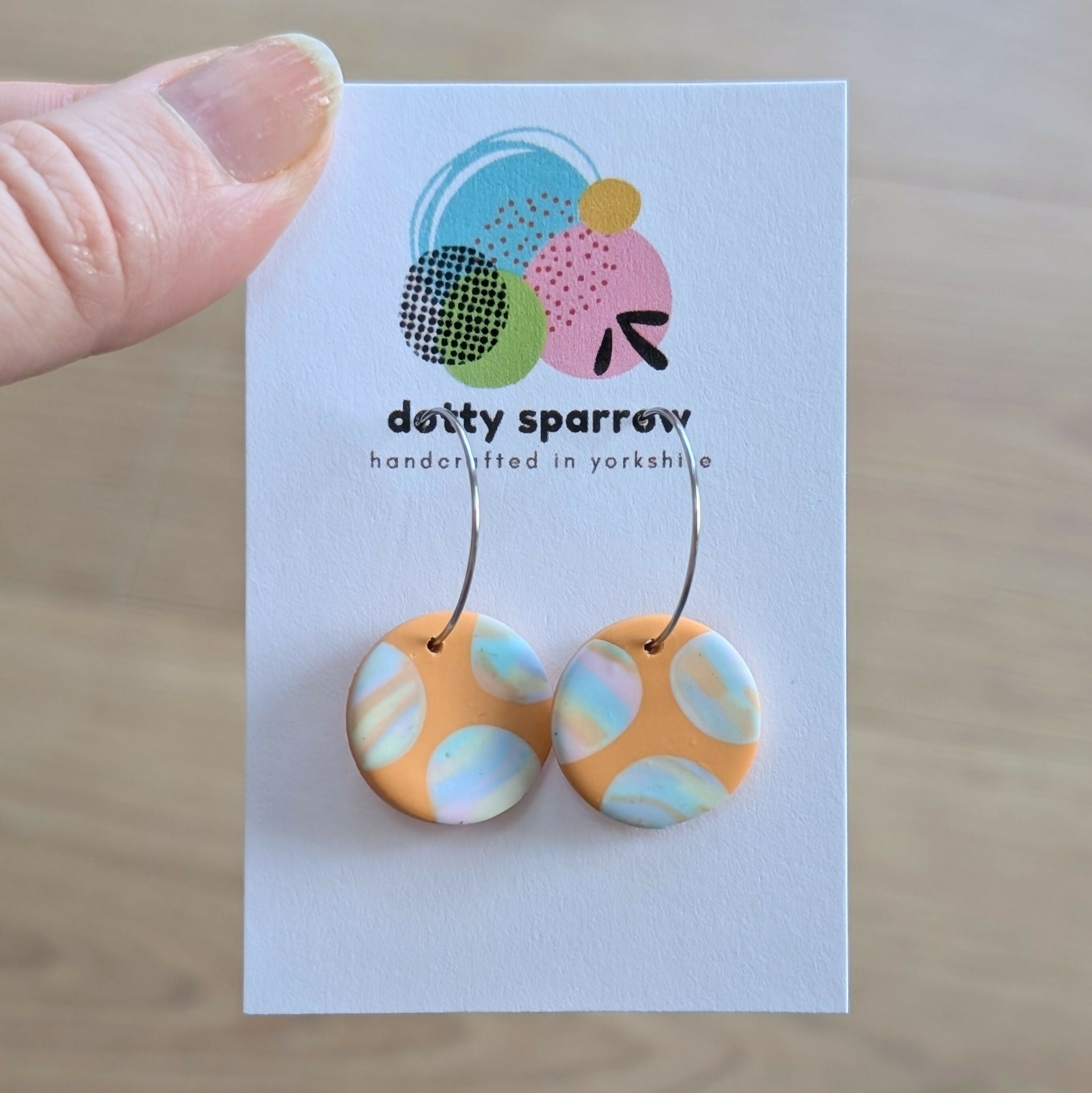Orange & Pastel Marbles Circle Hoop Handmade Polymer Clay Earrings