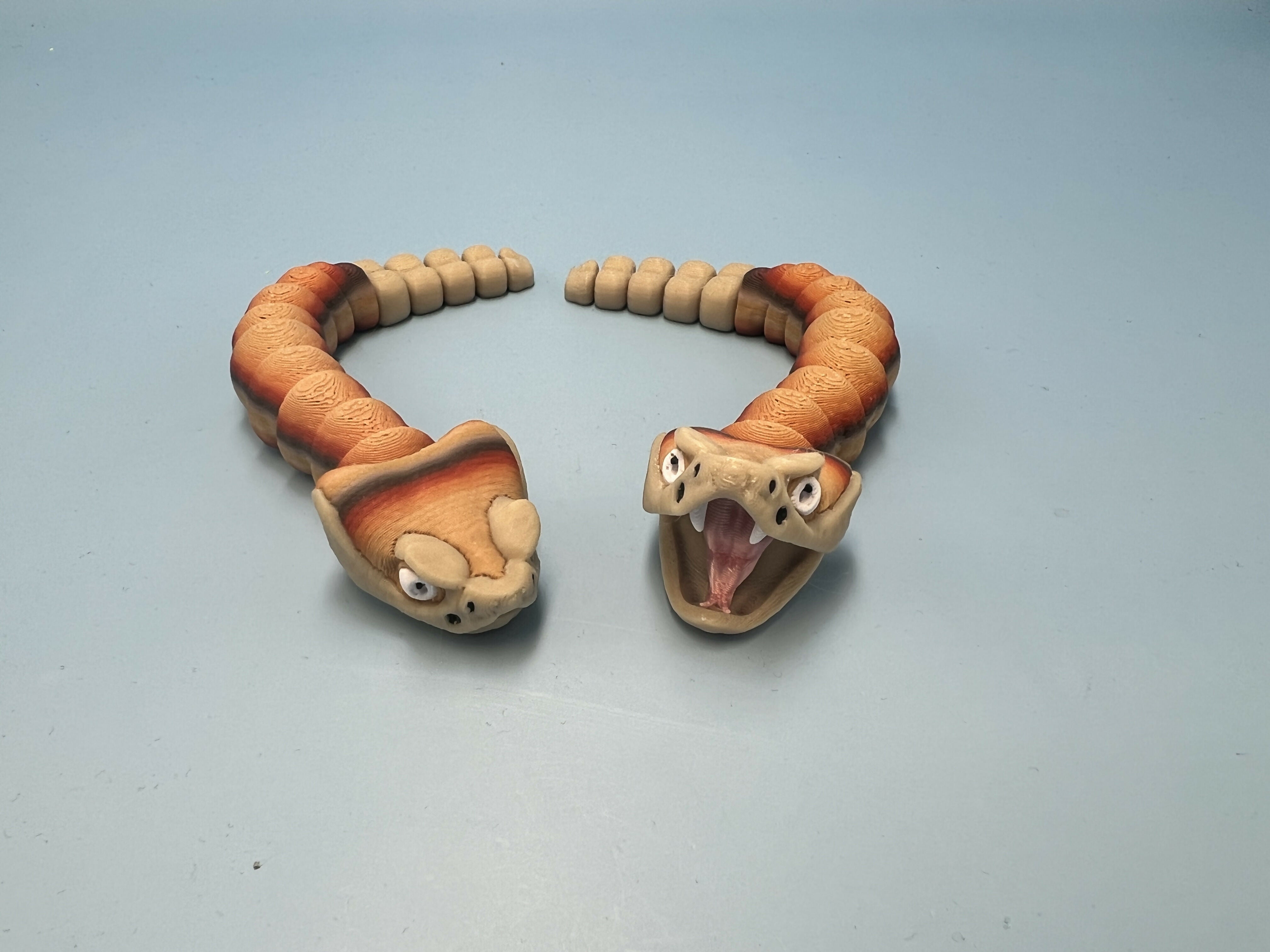 3D Printed SMALL: Articulated Sensory Fidget Animal friends Rattle Snakes (GREEN/YELLOW) & (BROWN/TAN) 14.5cm