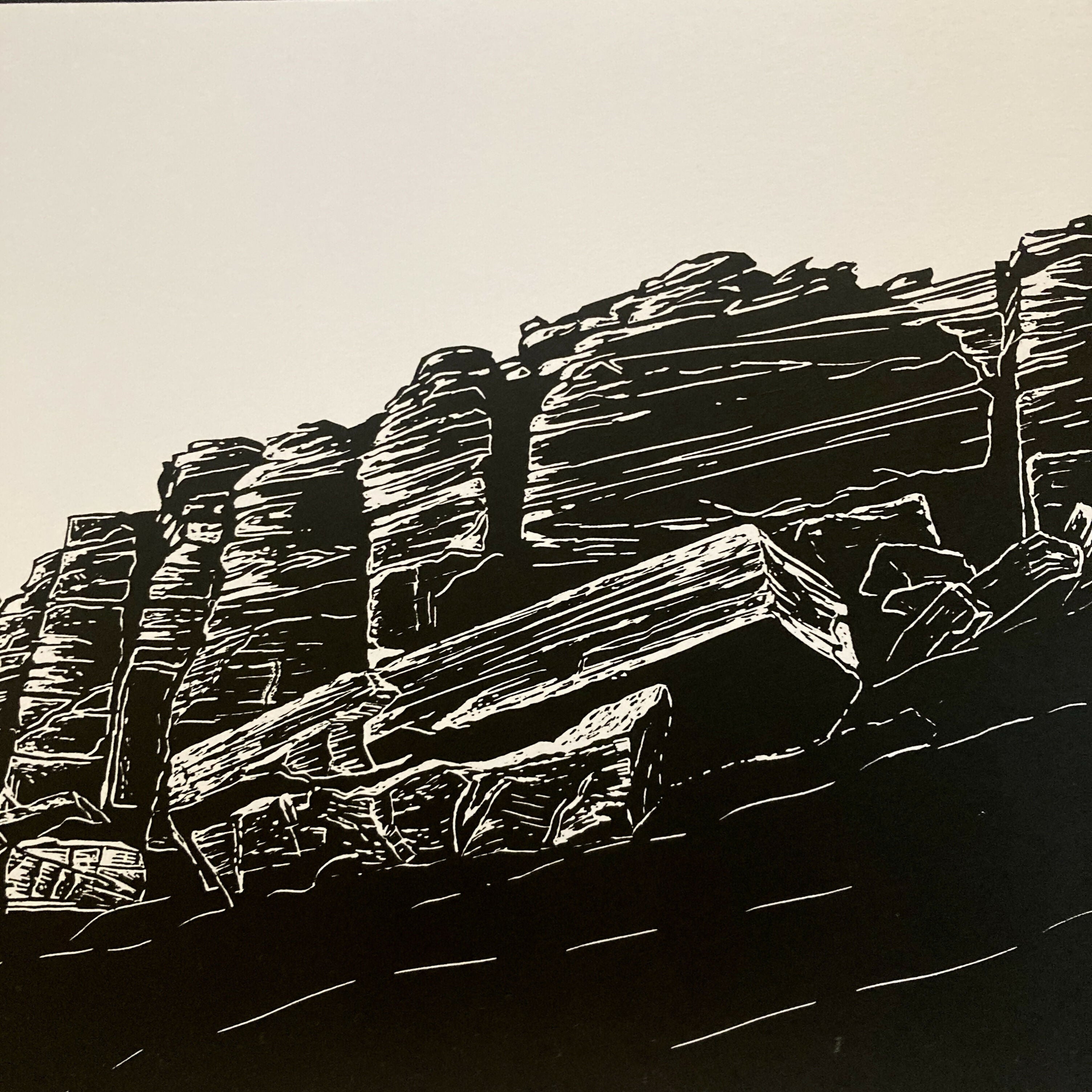 Stanage Plantation - A3 Hand Carved Lino Print On Card