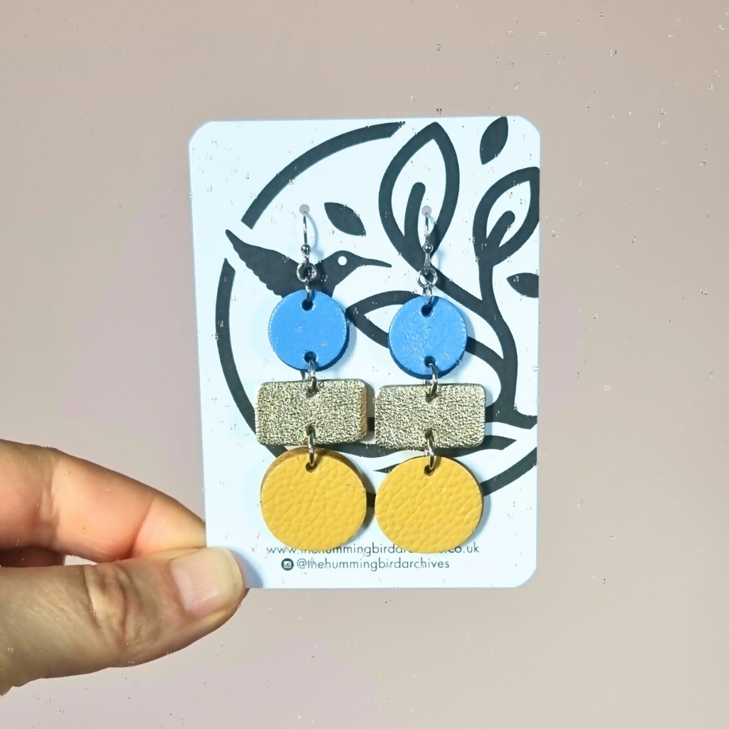 Blue, Gold and Yellow Earrings