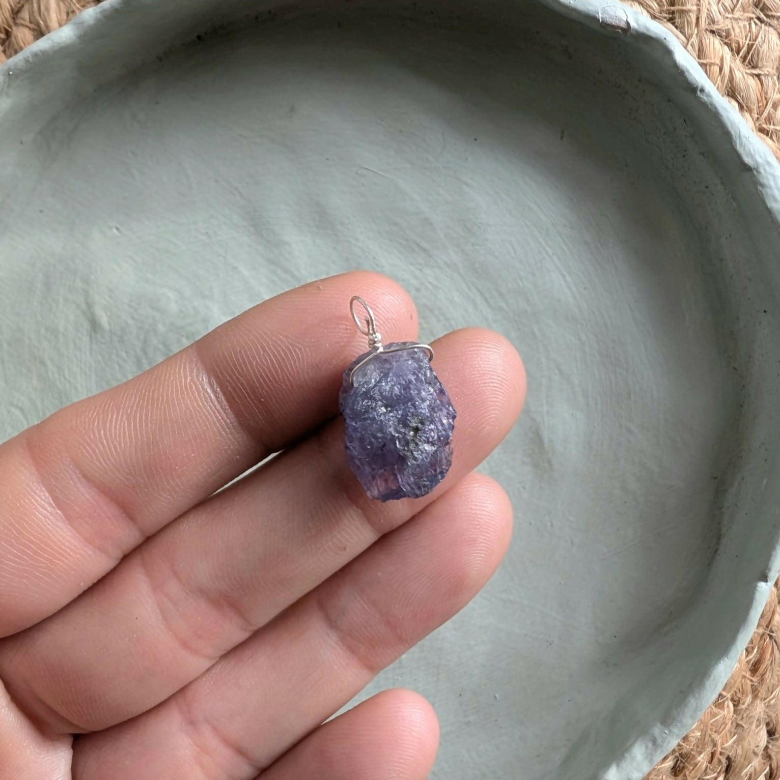 Sterling Silver Raw Tanzinite Pendant With 18 Inch Chain