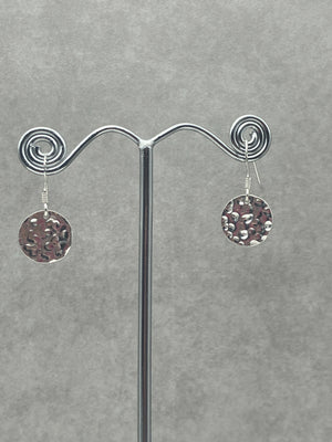 Textured Silver Circle Drop Earrings