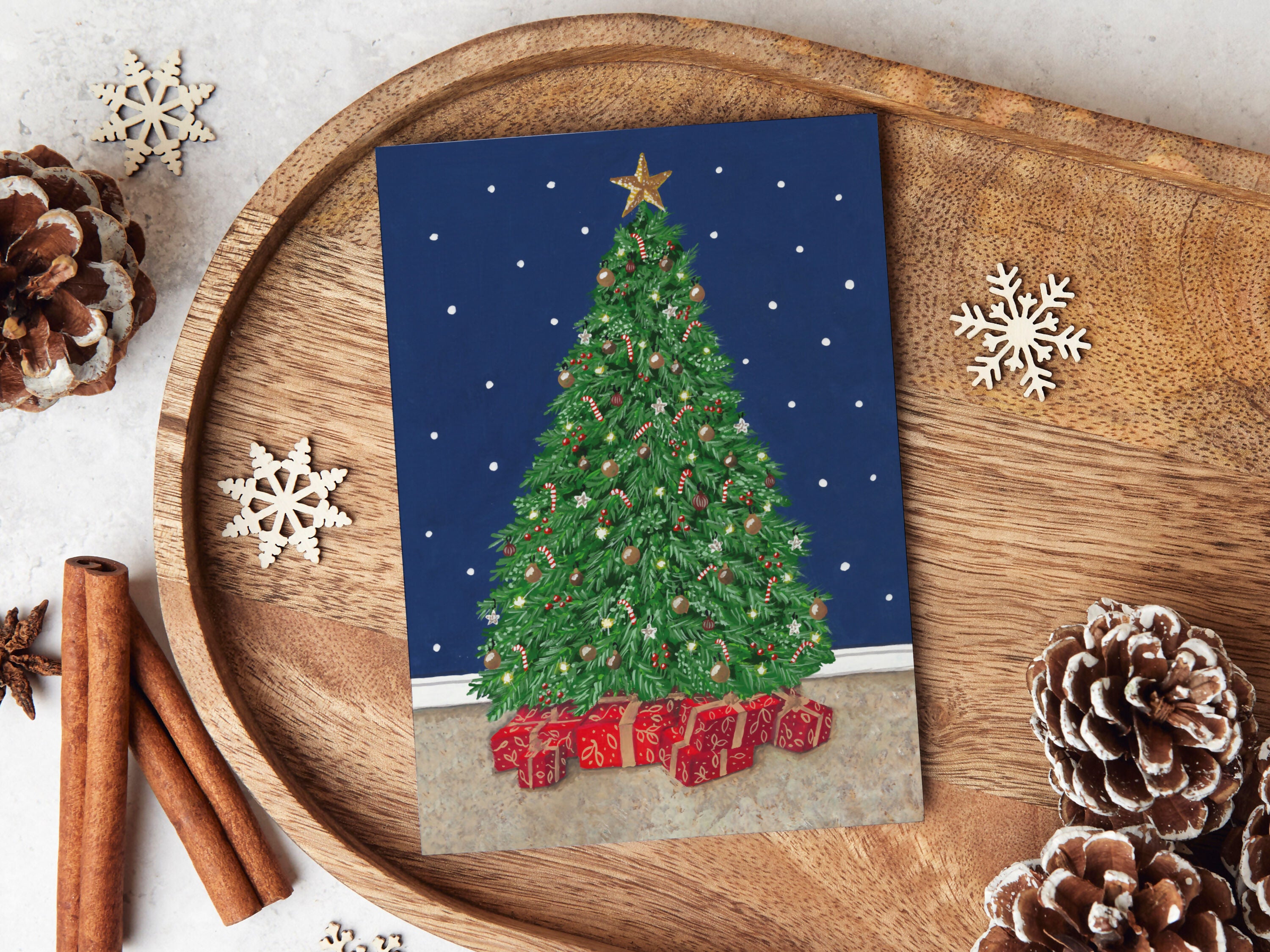 Blue Christmas Tree Traditional Christmas Card A6