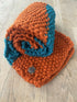 LONG COSY CHUNKY STRIPY SCARF - ORANGE & RAINFOREST BLUE