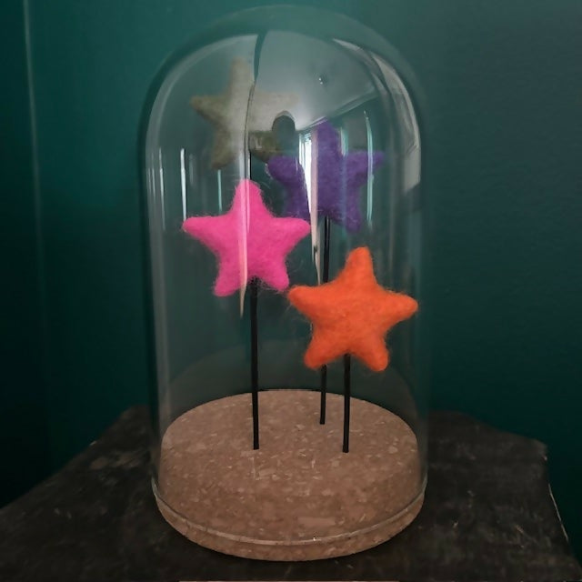 Lovely Glass Dome Featuring 4 Colourful Felted stars