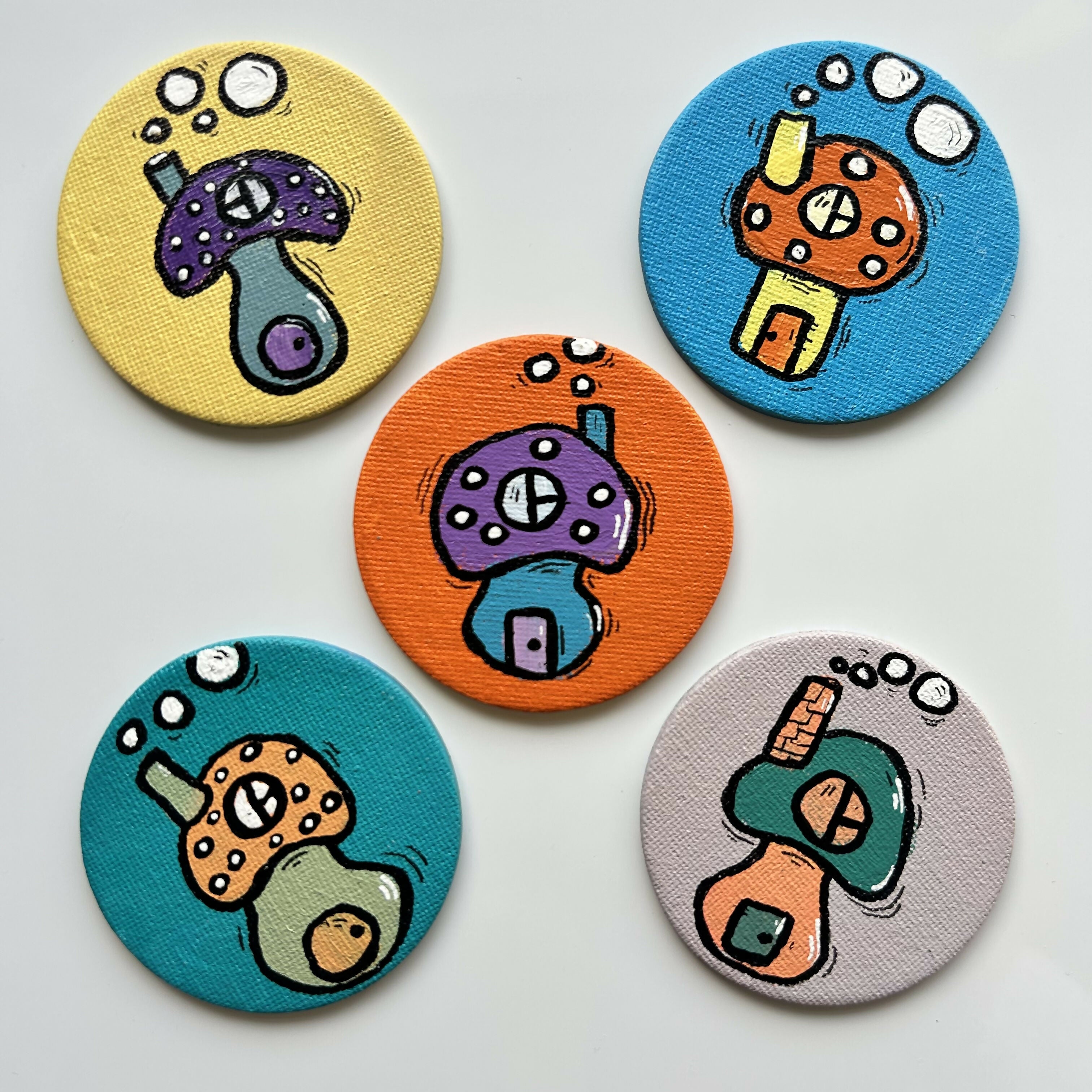 Mushroom House Magnets Original Artwork