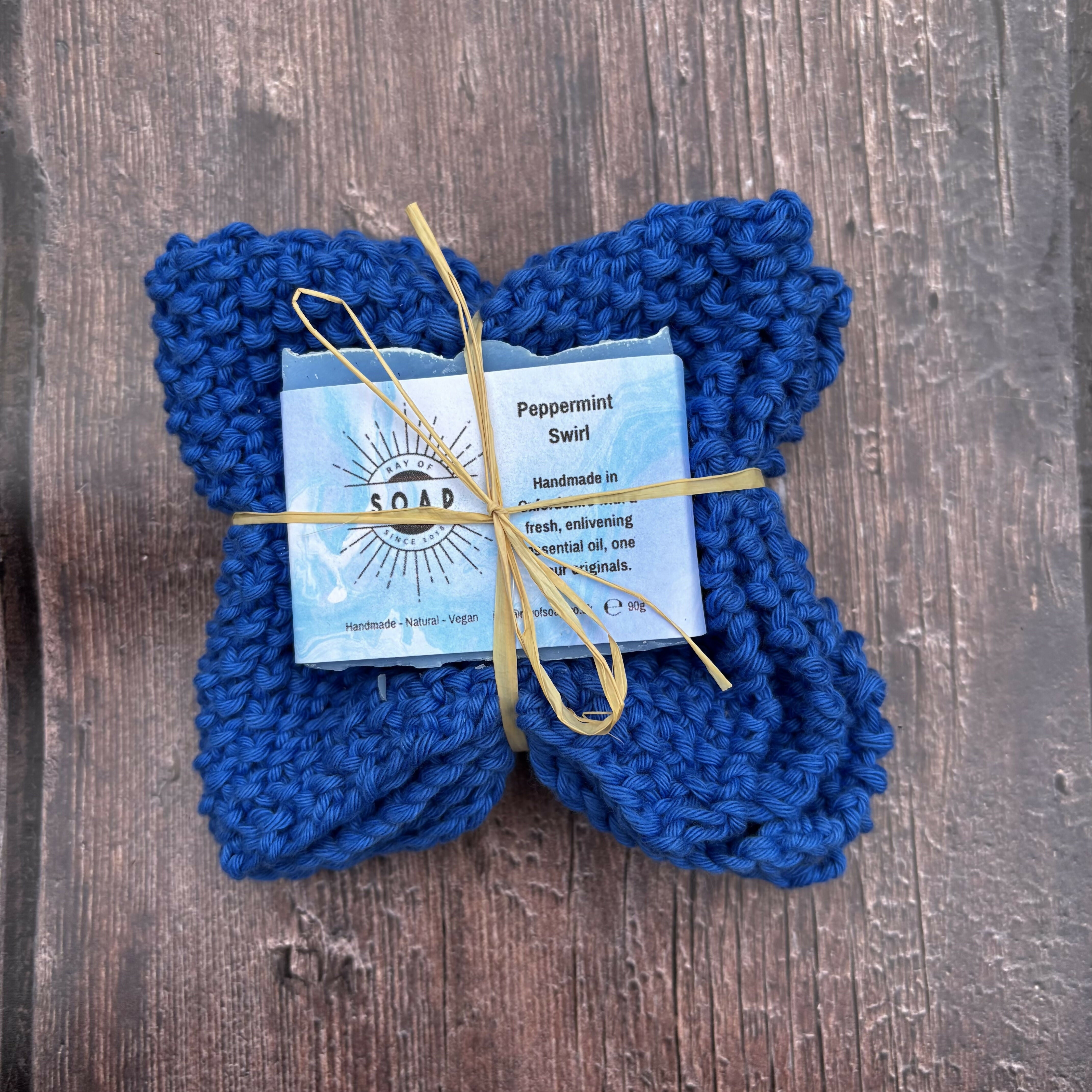 Hand Knitted Washcloth and Soap Bundle