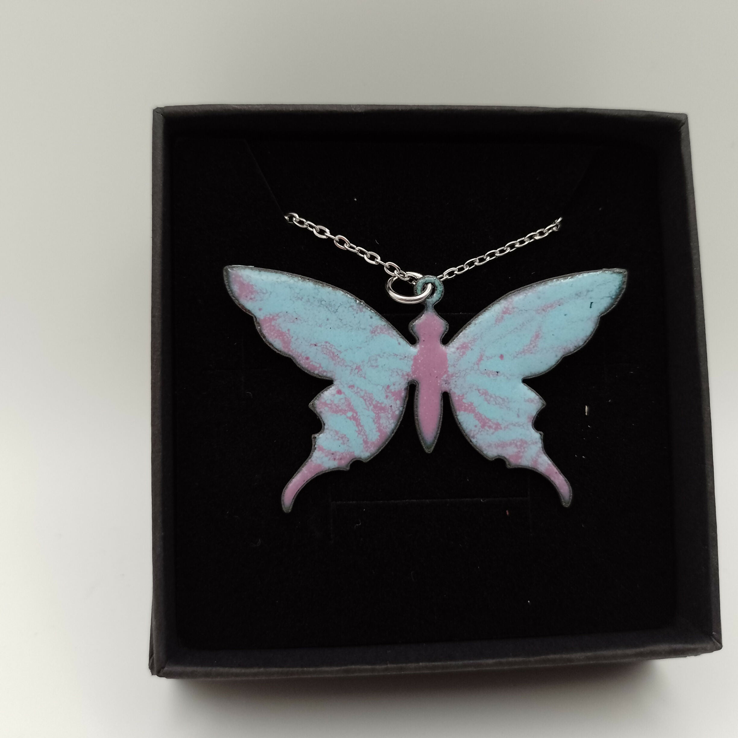 Light Blue and Purple Enamel Butterfly Pendant