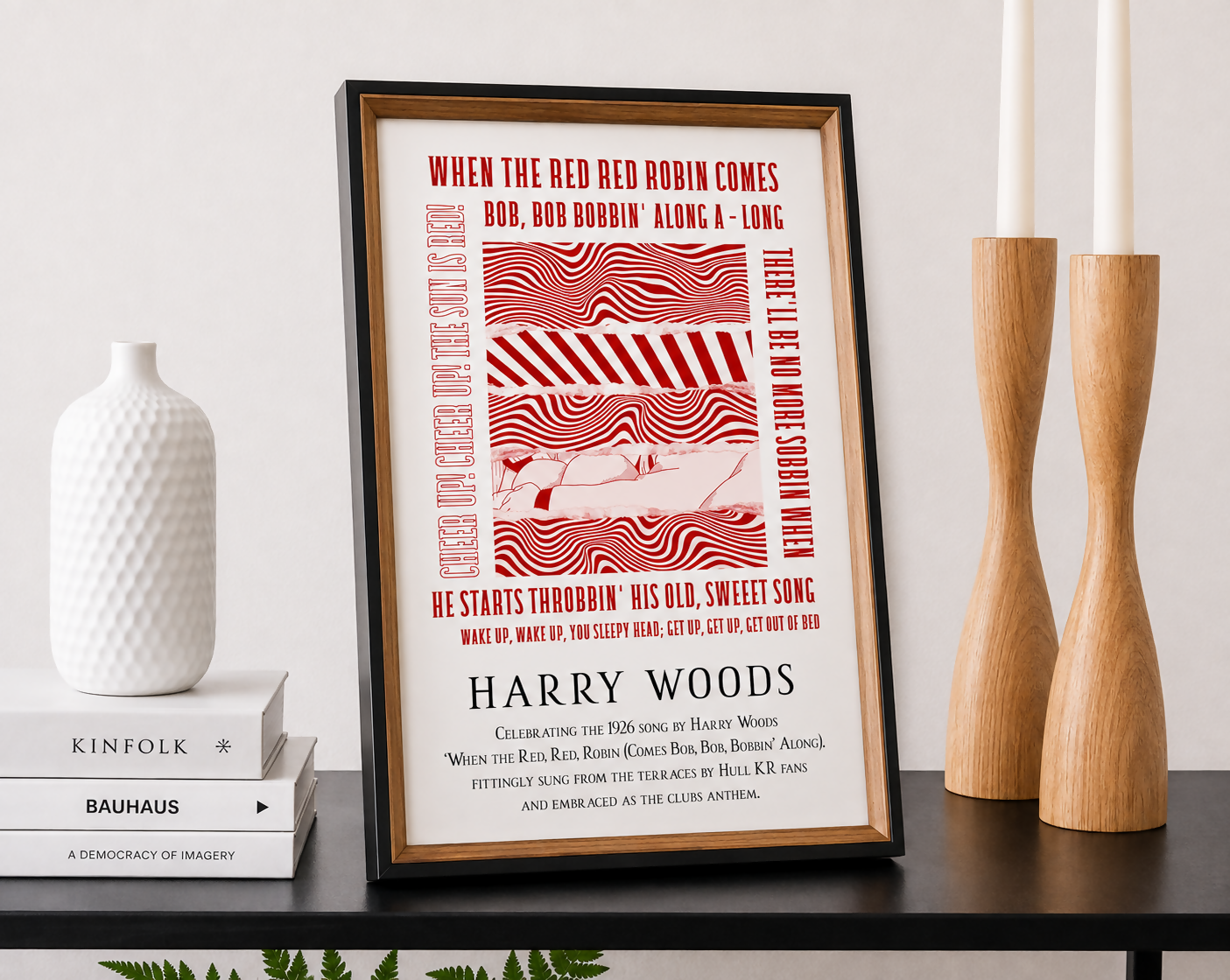 Hull KR Art Print RED RED ROBIN LYRICS Design in White