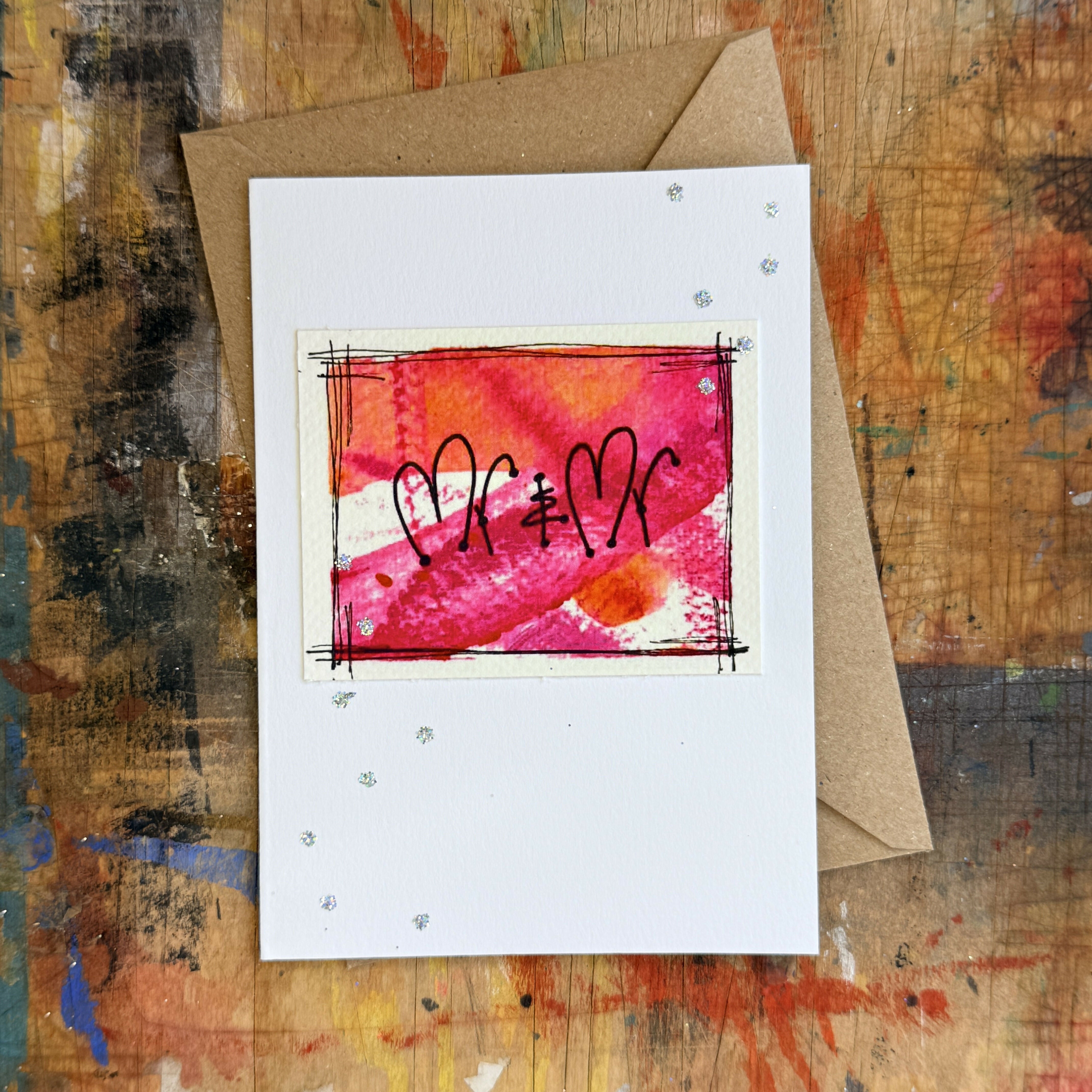 Abstract Mr & Mr Card in Pink