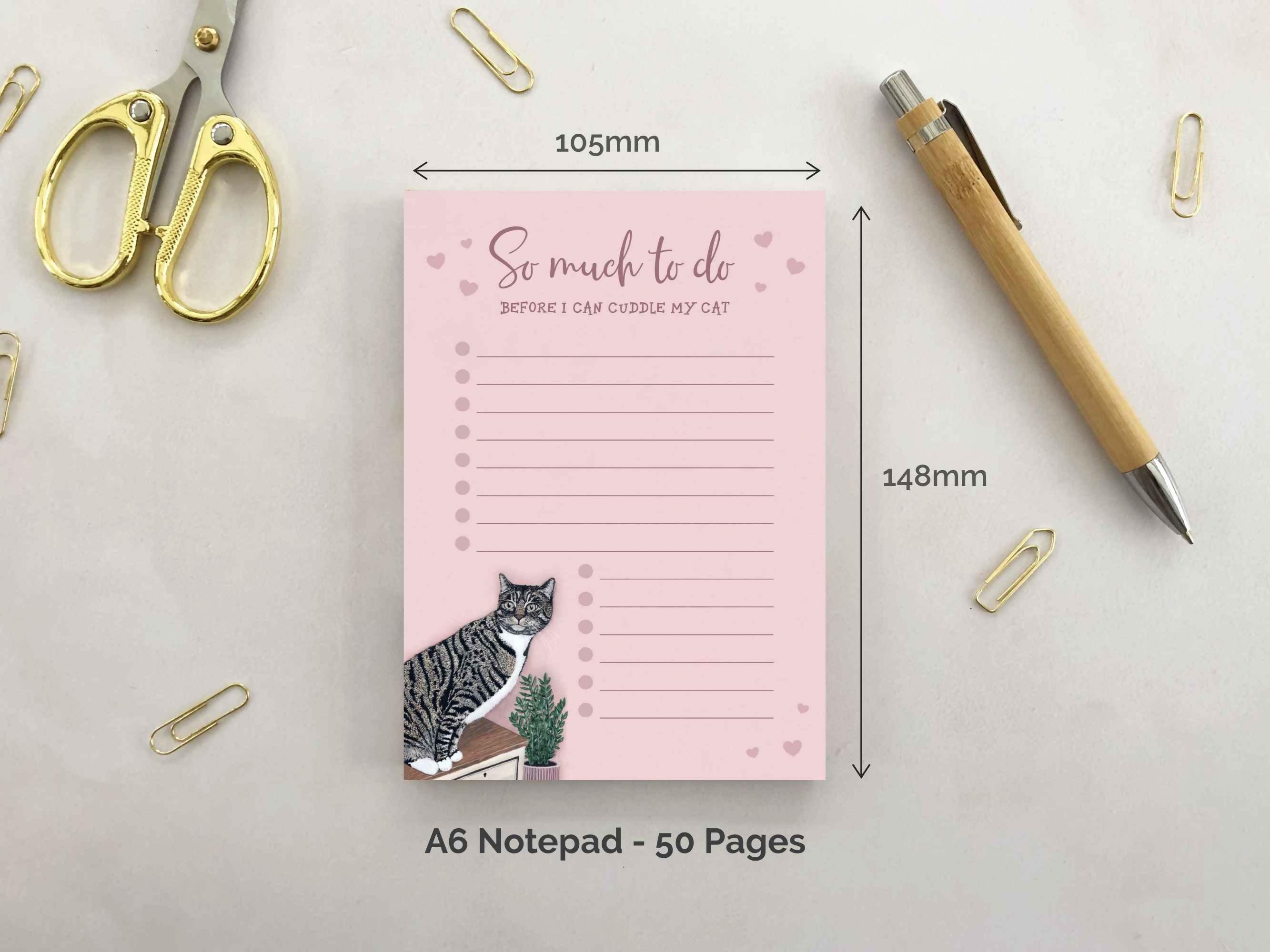 Tabby Cat A6 Notepad Pink