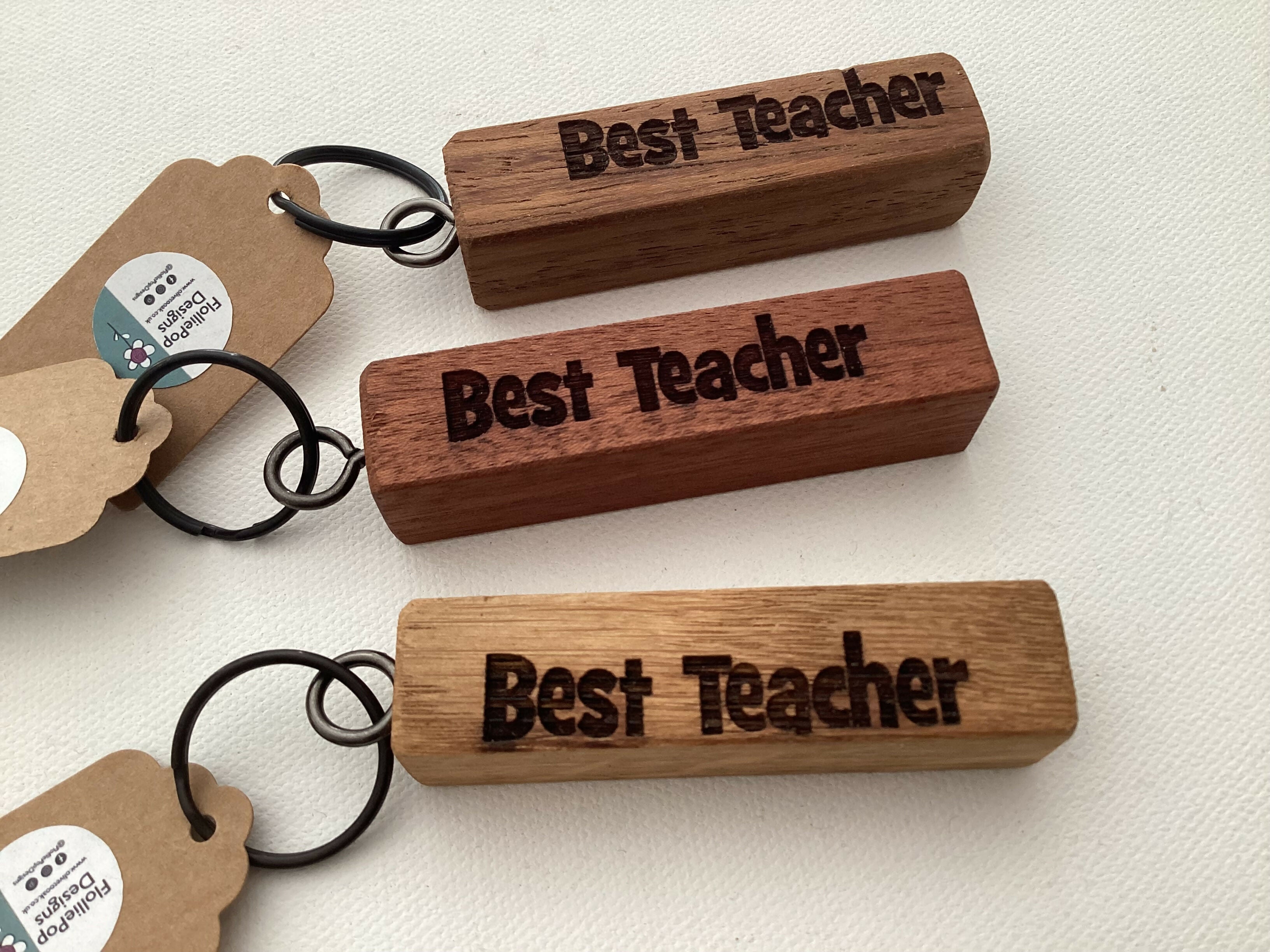 Keyring - Engraved Wooden Block - Best Teacher
