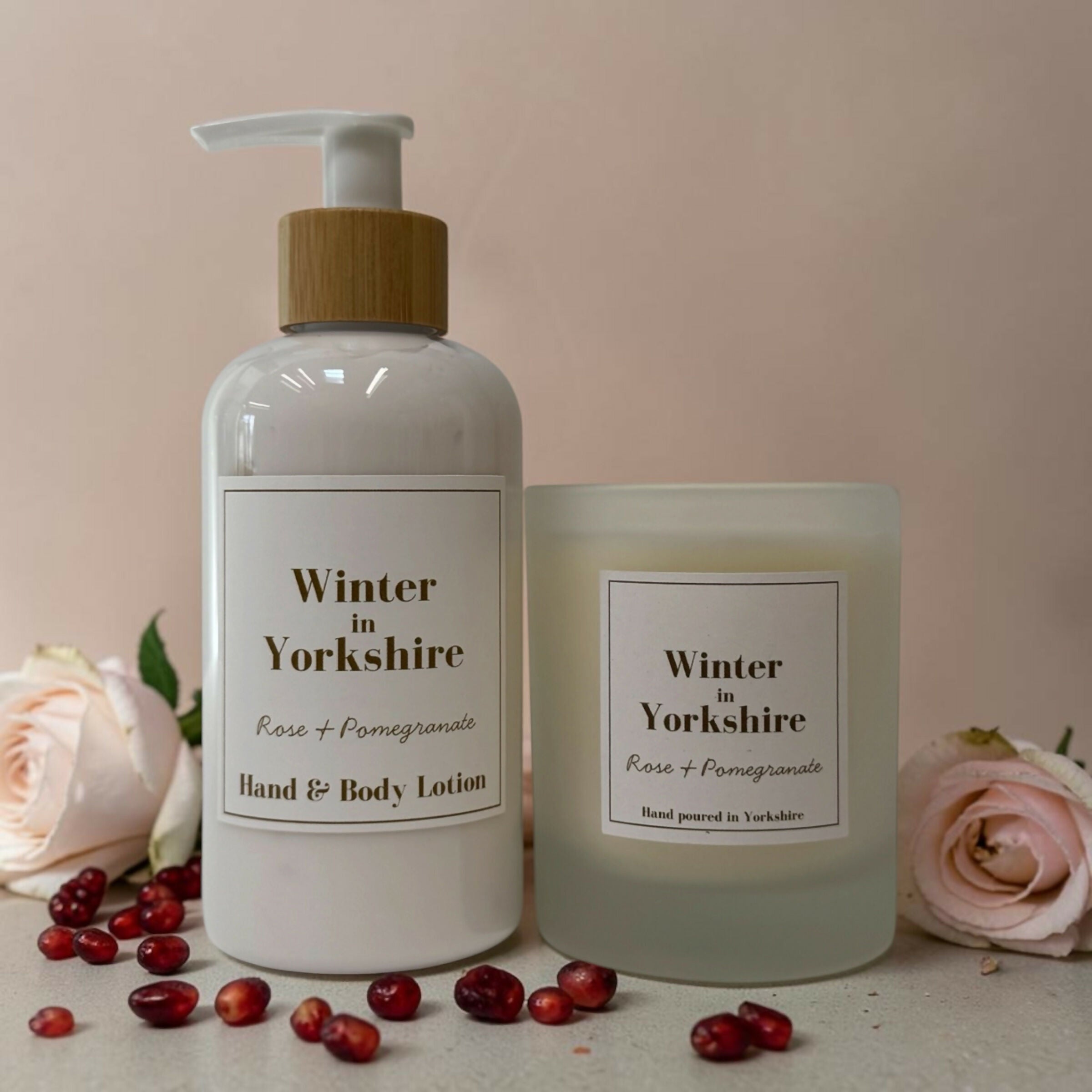 Winter in Yorkshire - Rose and Pomegranate Candle and Hand Care Gift Set