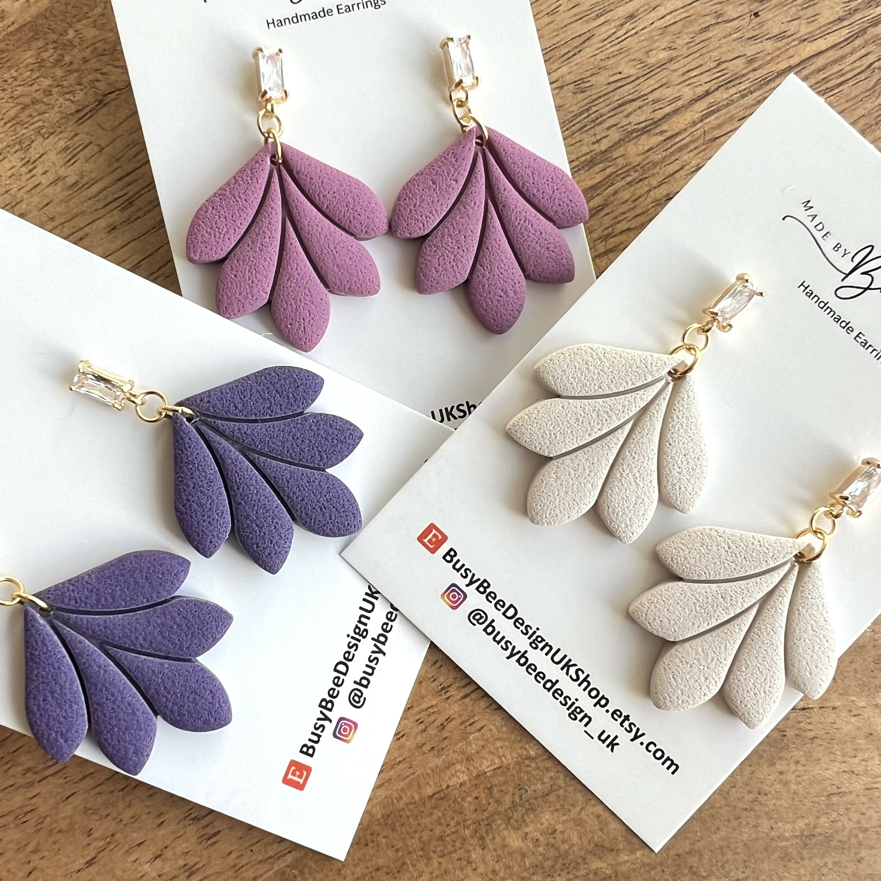 Boho Dark Blue Green Autumn Leaf Earrings /Statement Dangle Polymer Clay Earrings / Handmade Minimalist Jewellery