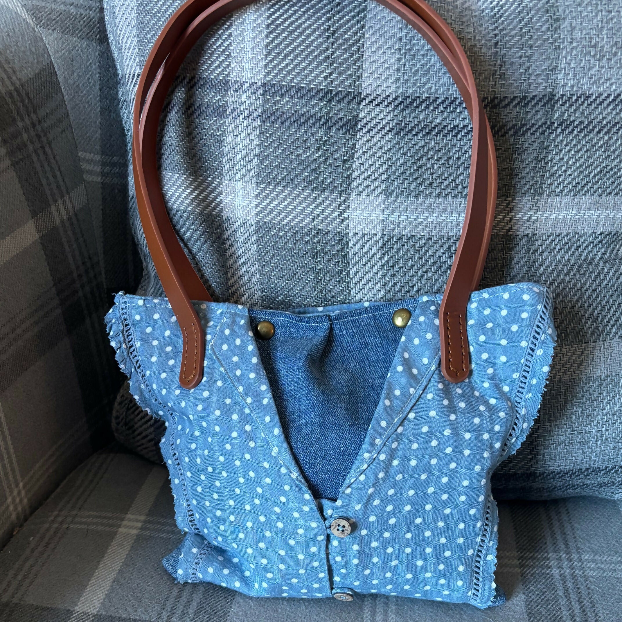 Unique Bag Handbag Made From Upcycled Jeans And Blouse