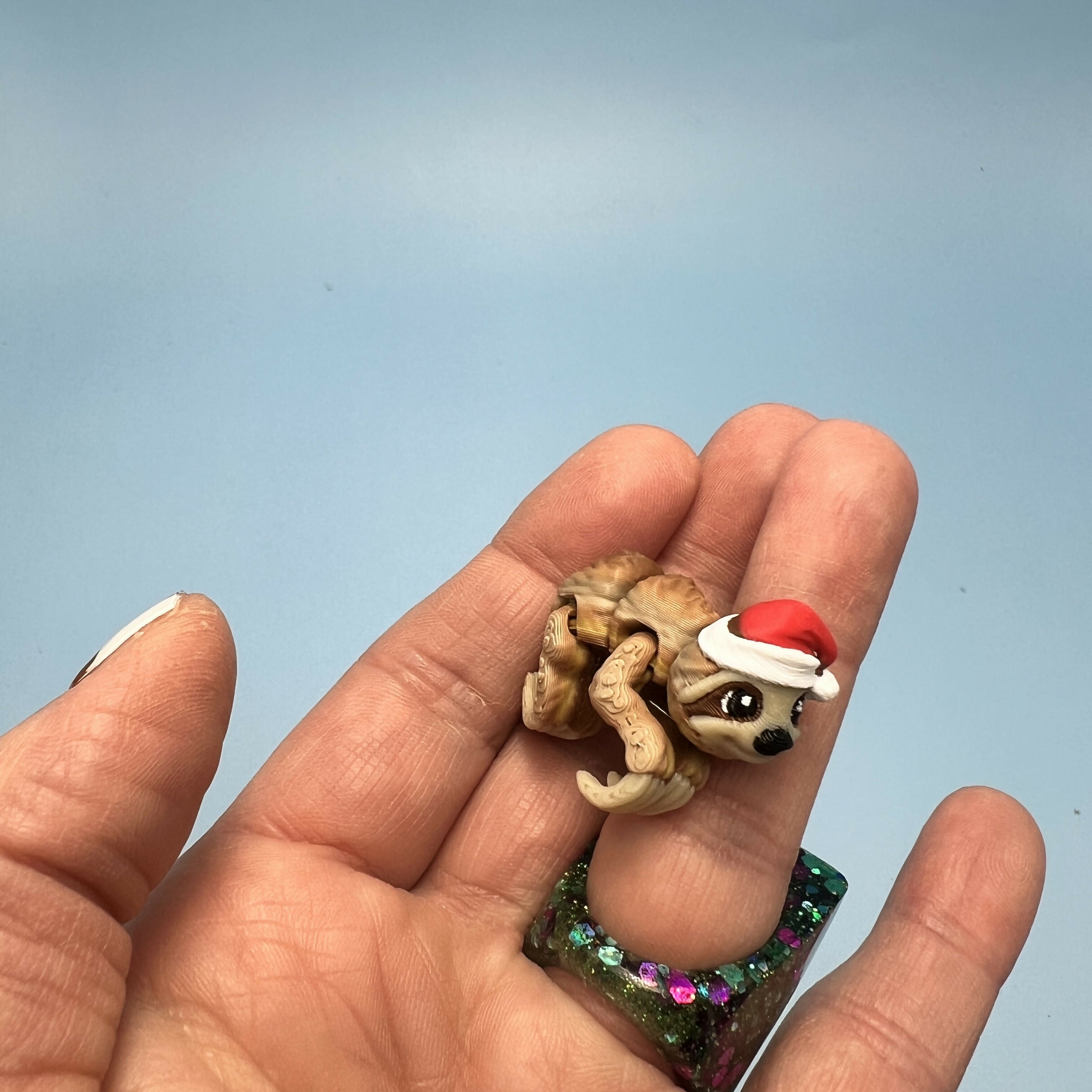 3D Printed Micro Miniatures: Articulated Sensory Fidget Animals friends, Santa Sloth, Santa Raccoon & Manatee 4-5cm