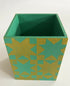 Hand-printed Green and Gold Pen Pot with Star Design,