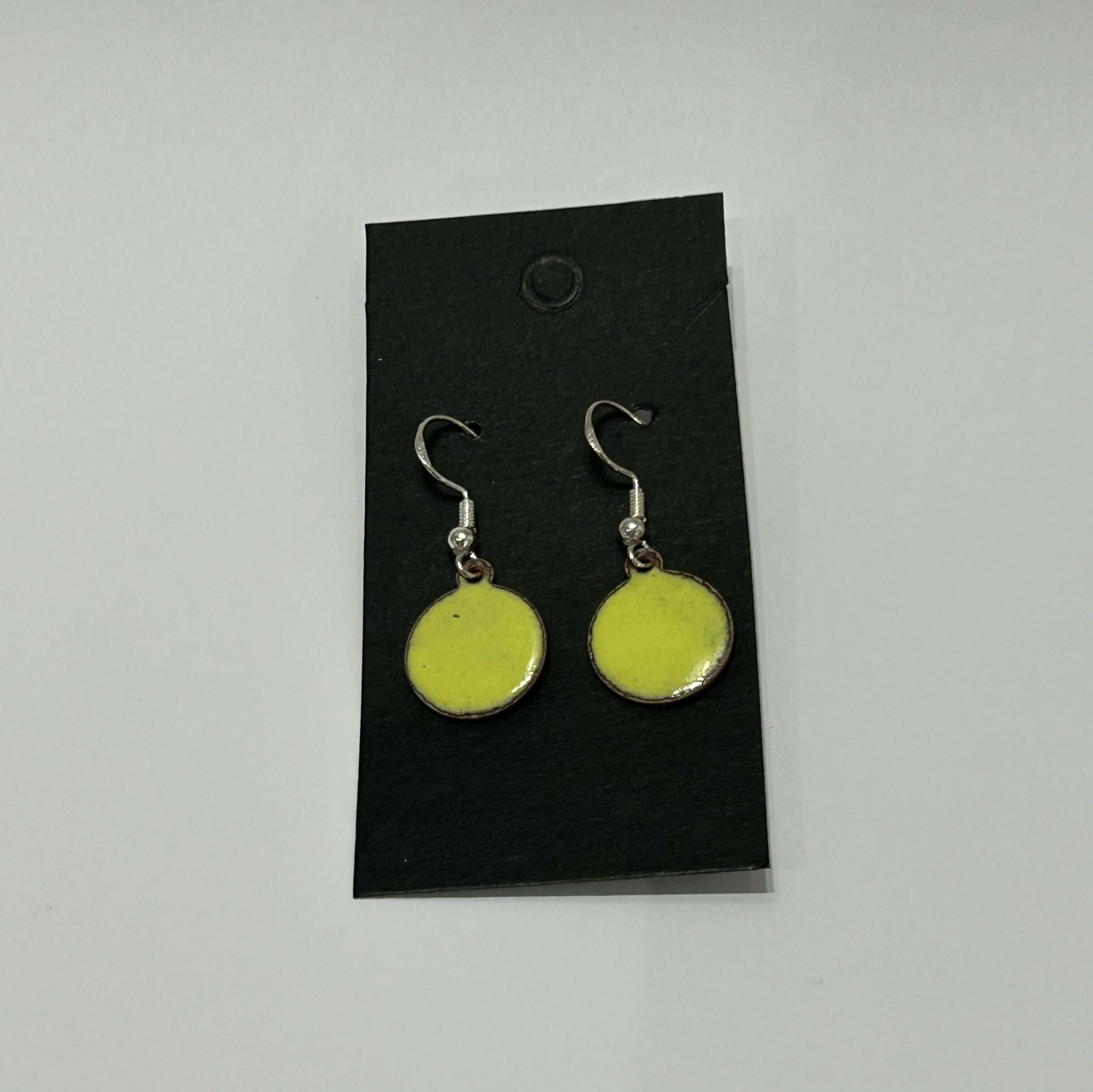 Pale Yellow Enamel Circle Earrings