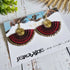 Red Macrame Fan Earrings; Statement Golden Spiral Wire-Art Thai Artisan Earrings