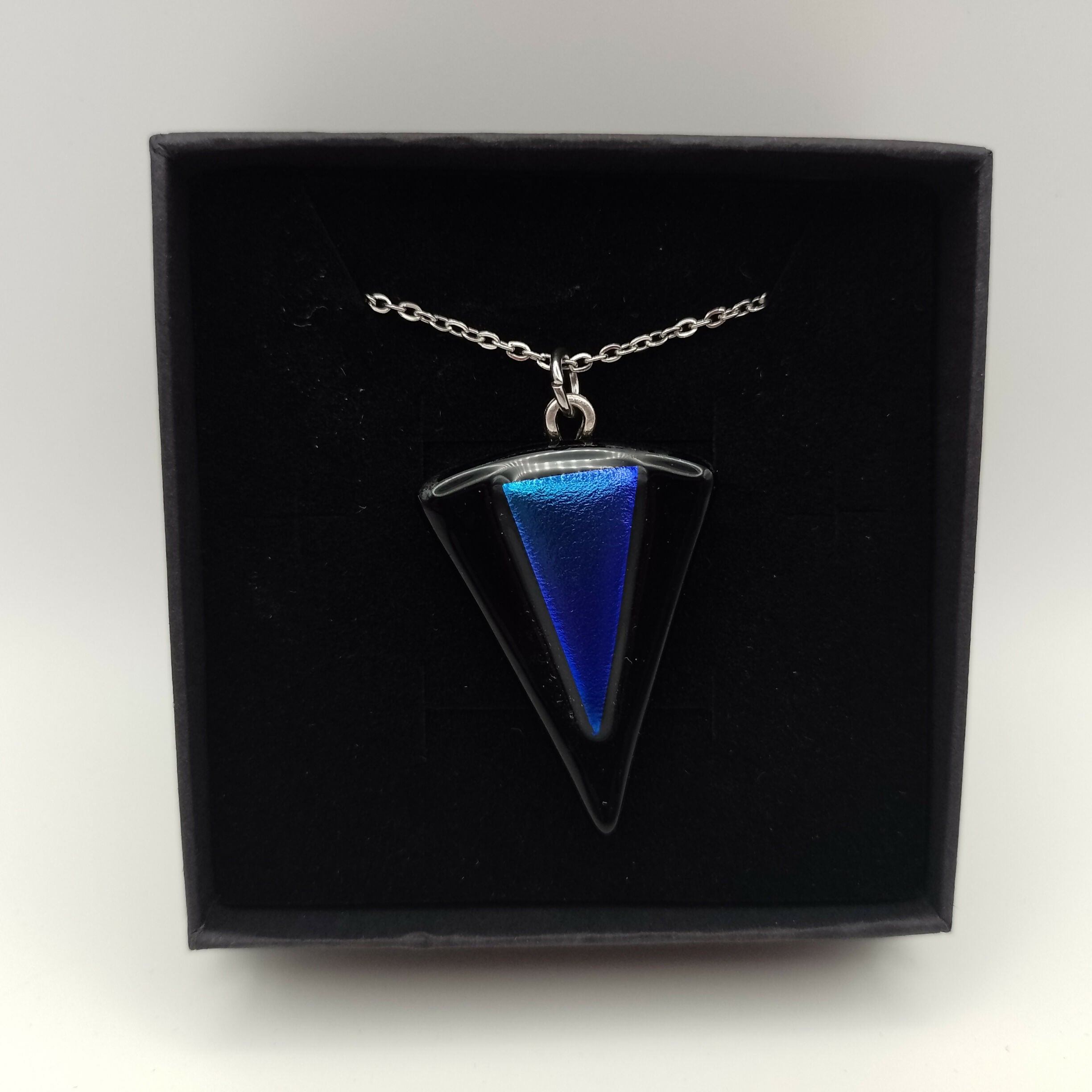 Triangular Black and Blue Dichroic Glass Earrings