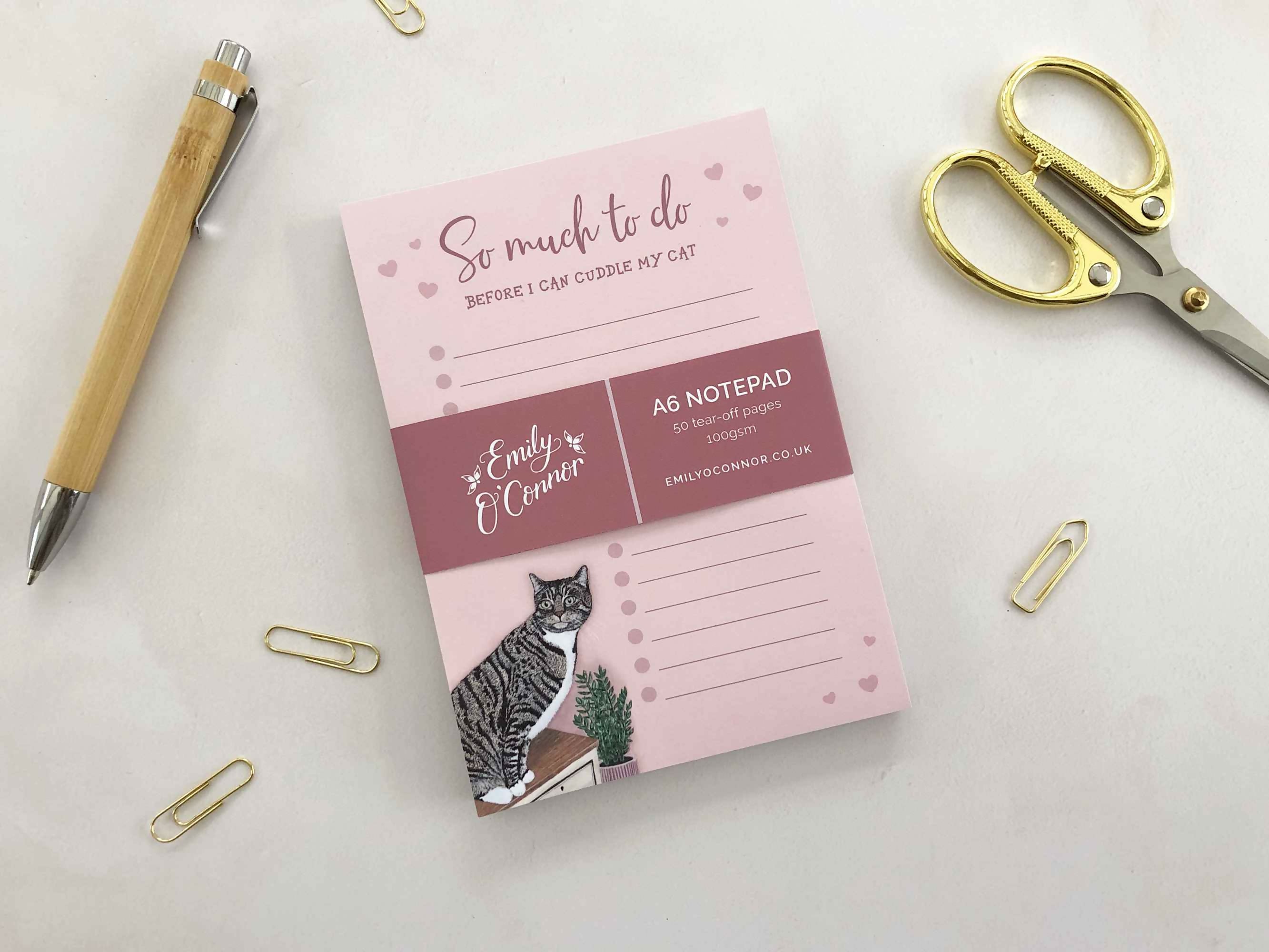 Tabby Cat A6 Notepad Pink