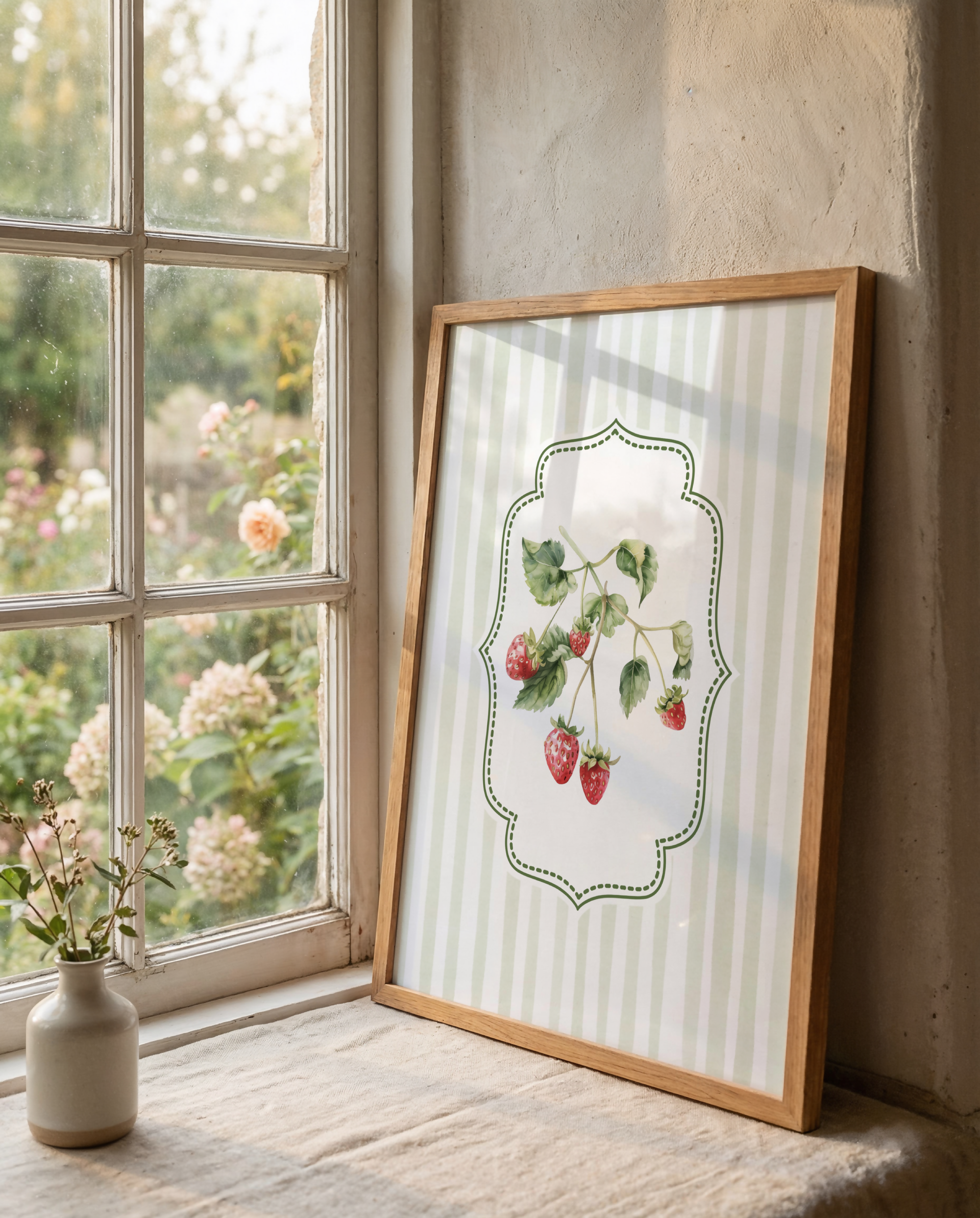 Striped Coquette Strawberry Art Print