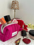 Small Quilted Toiletry Bag with Zipper in Red or Pink Colour