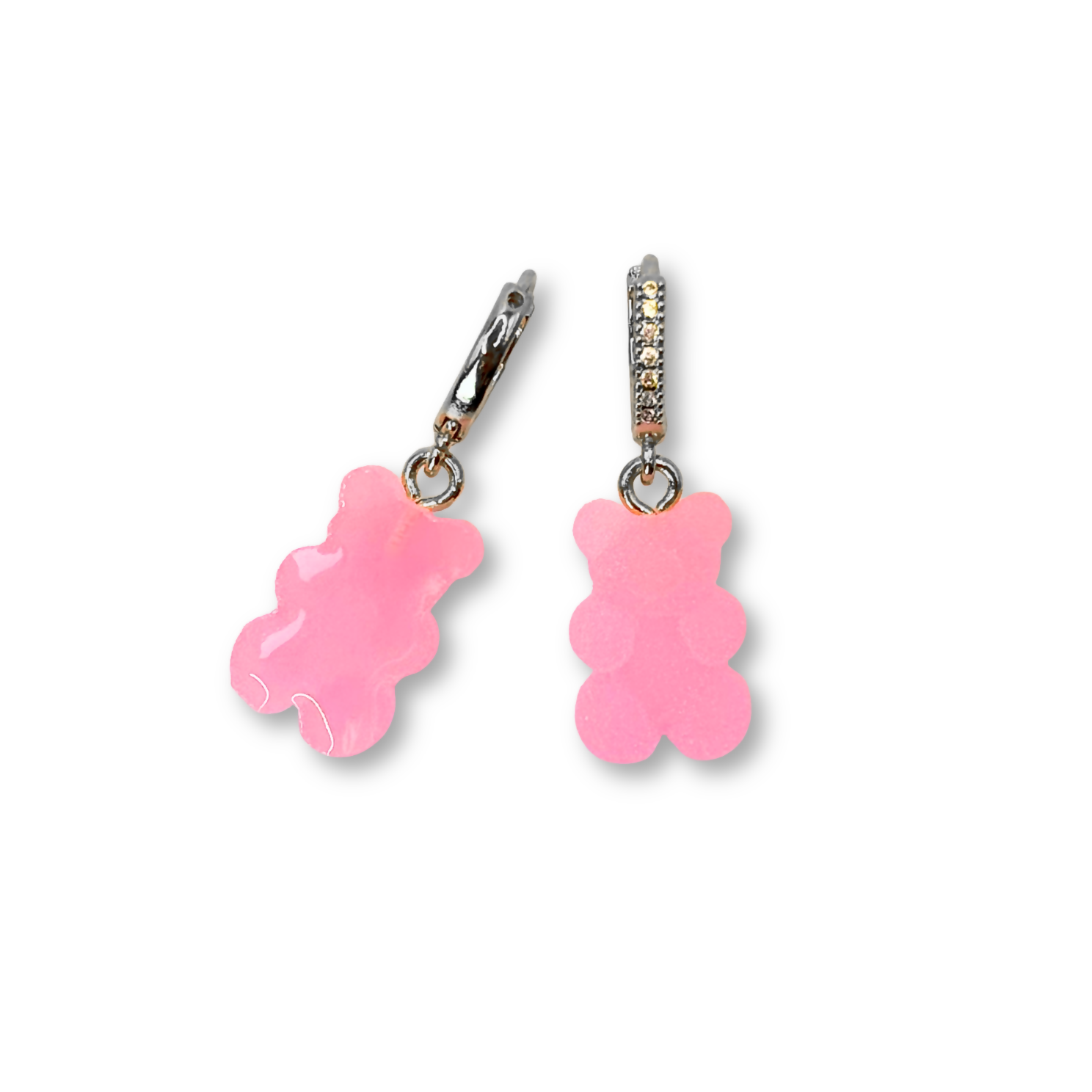 Sugar Coated Gummy Bear Hoop Drop Earrings - Bubblegum Pink