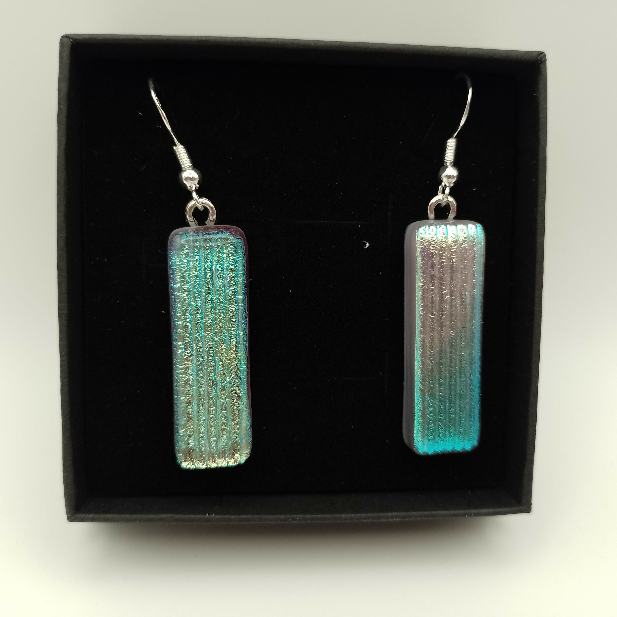 Fused Glass Blue and Gold Dichroic Earrings