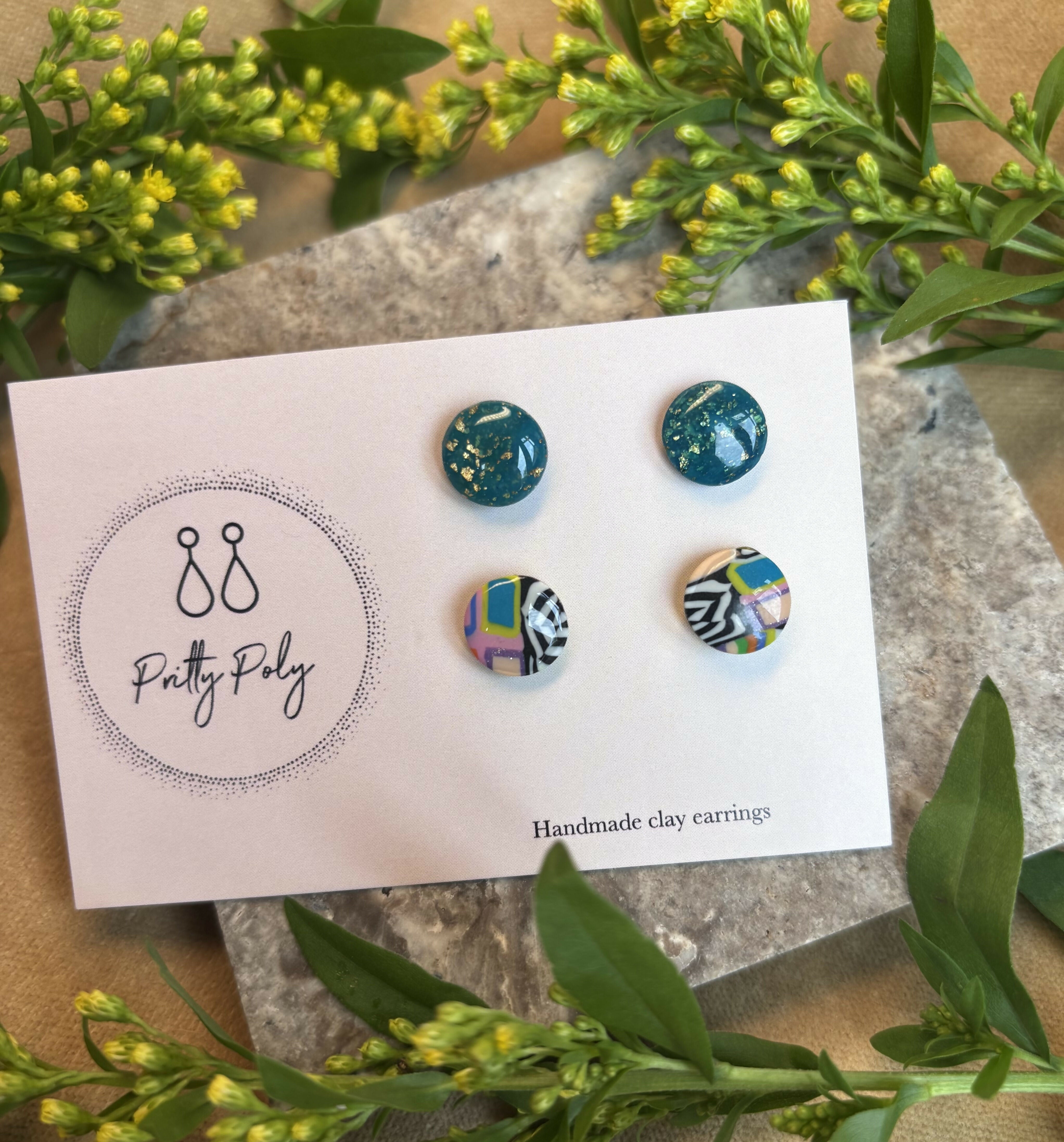 Polymer Clay Stud Pack - Deep Blue & Gold and Colour Pattern