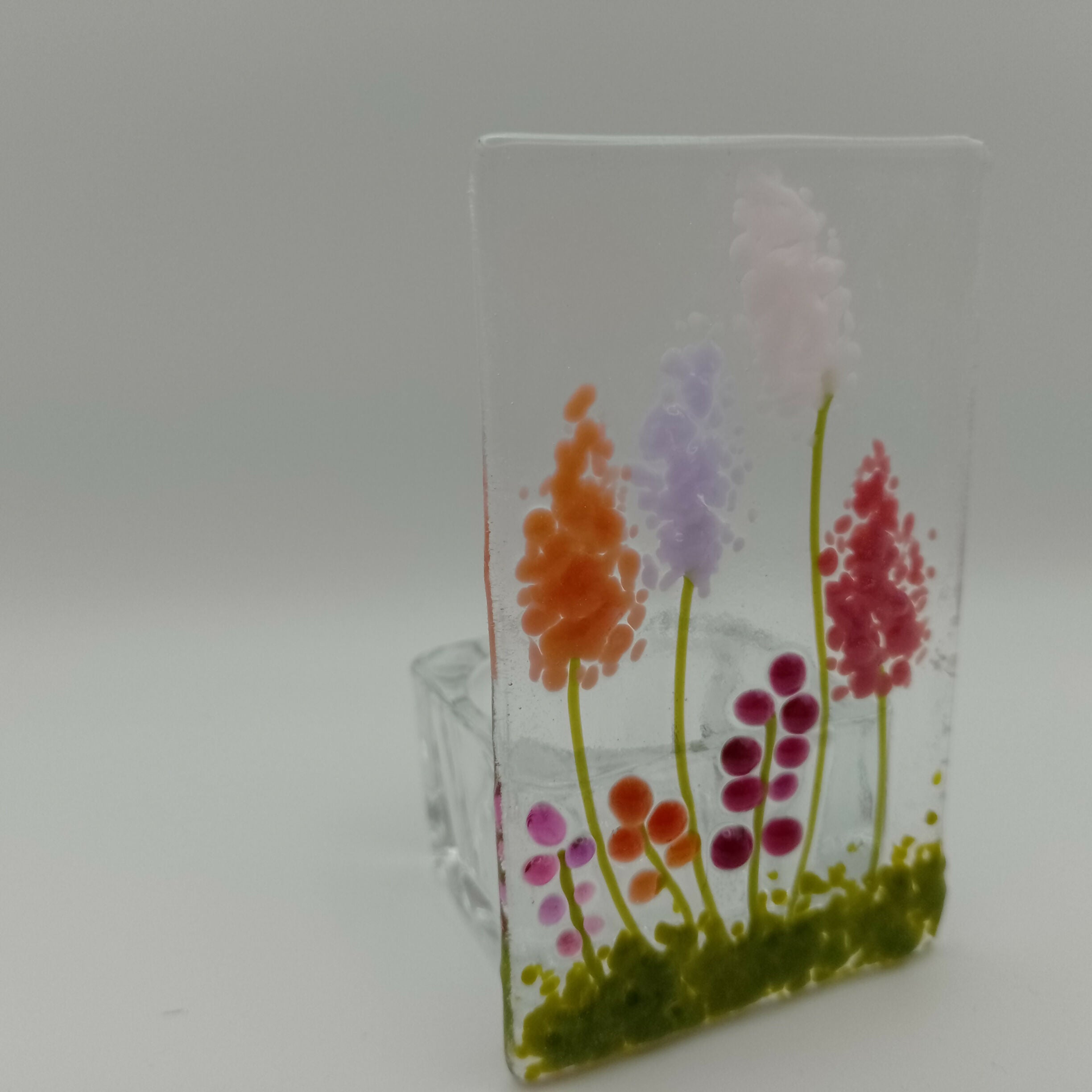 Fused Glass Pink and Purple Flower Tealight